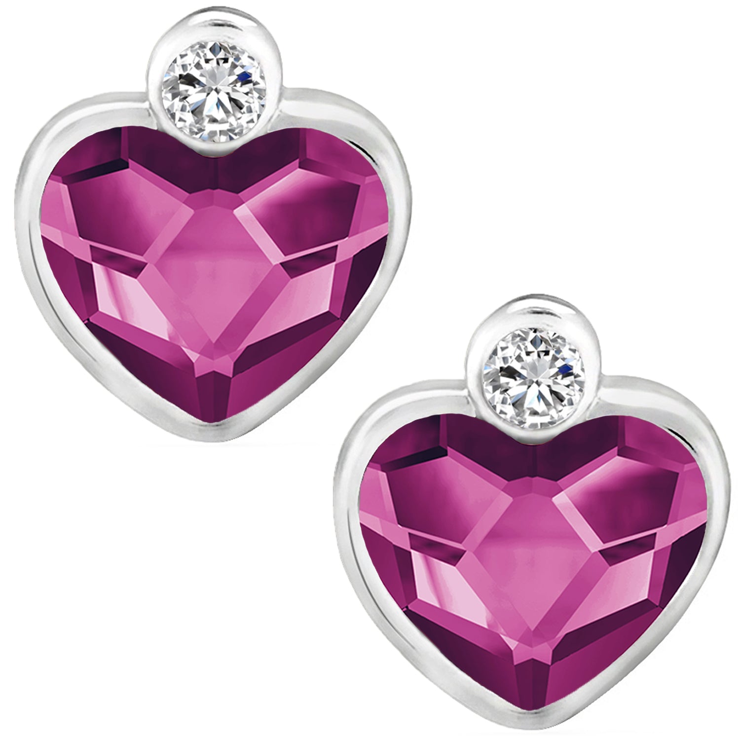 Valentine Gift Fushia Purple Heart Earrings with Cubic Zirconias