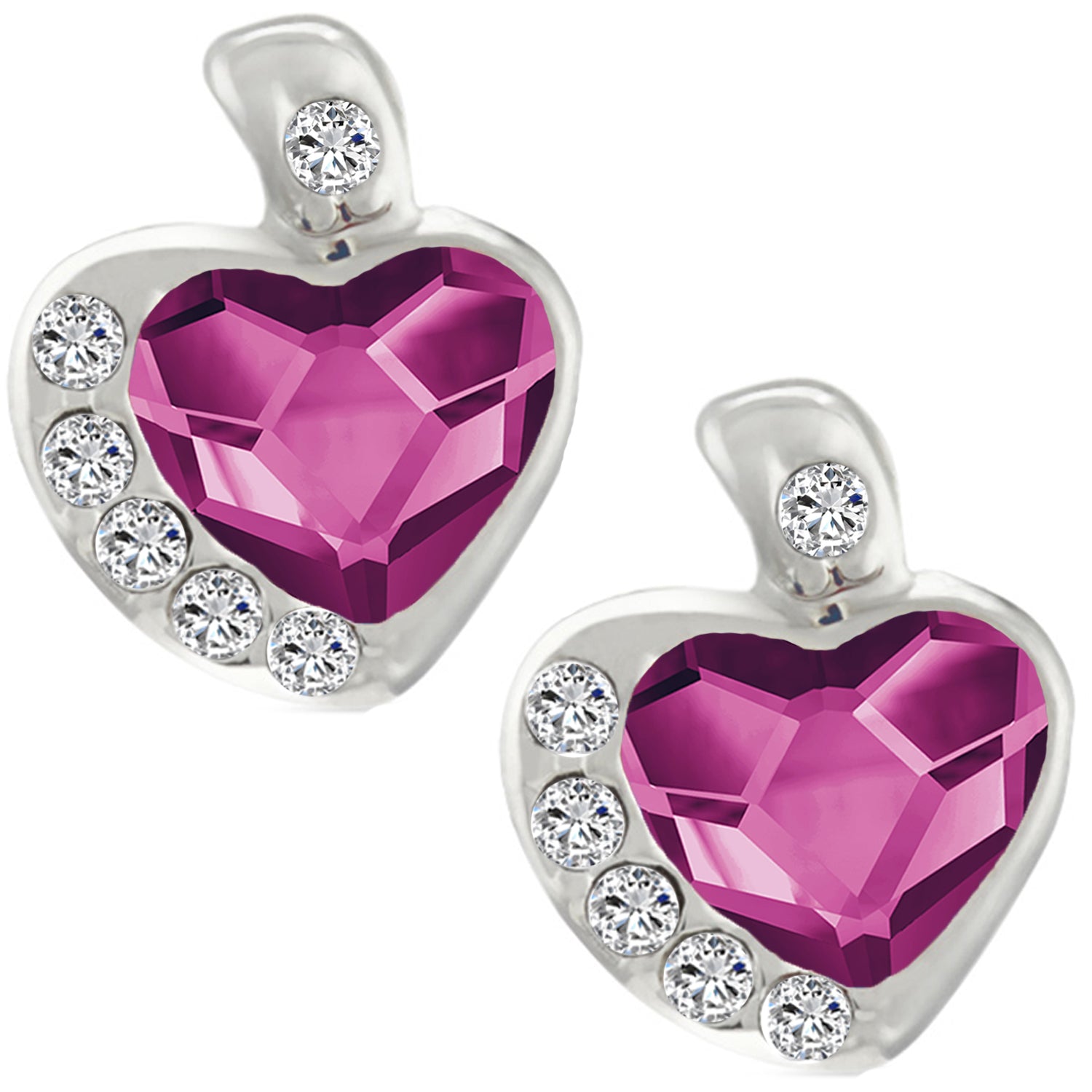 Valentine Gift Fushia Purple Heart Earrings with Cubic Zirconias