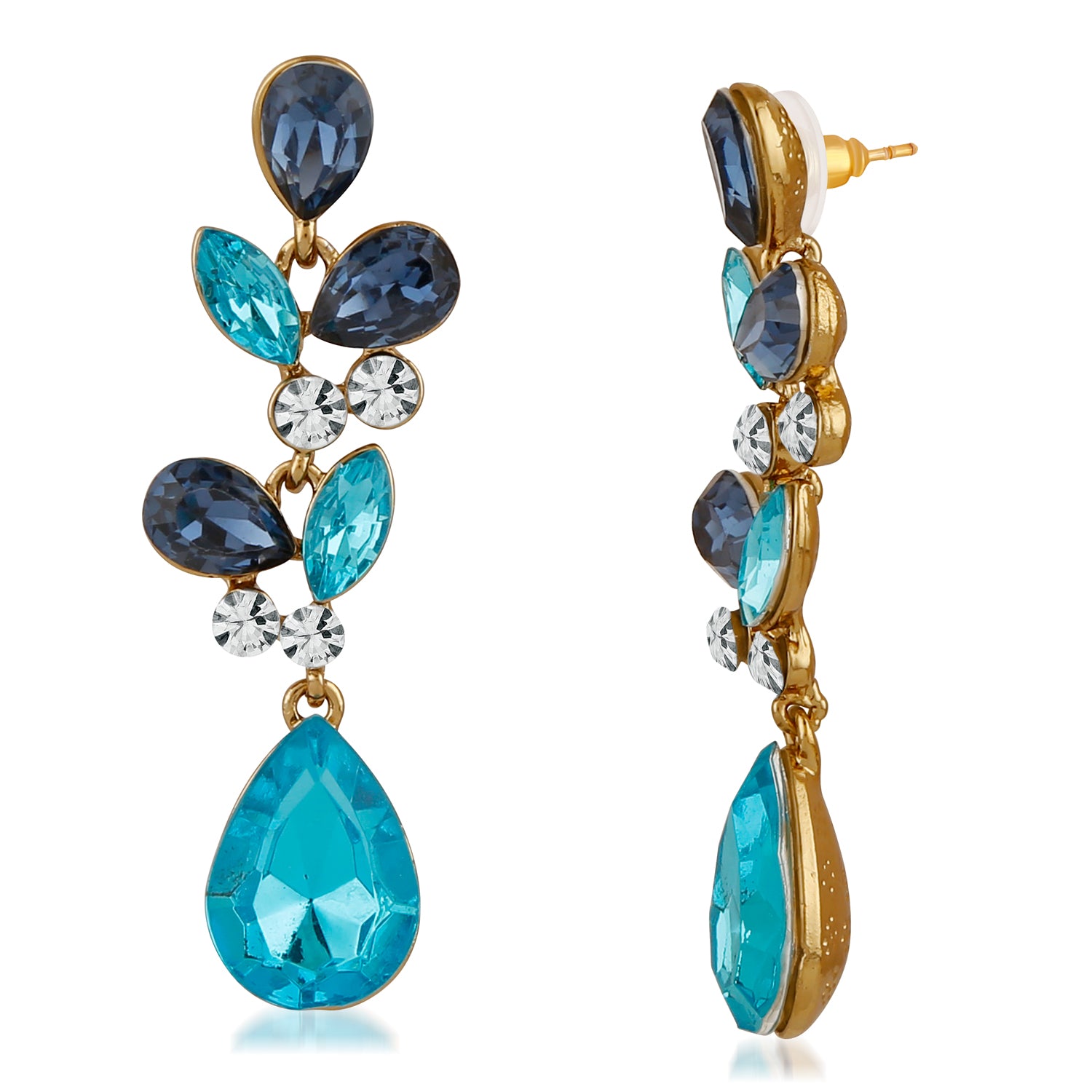 Teardrop shaped multicolour crystals Dangler Earrings