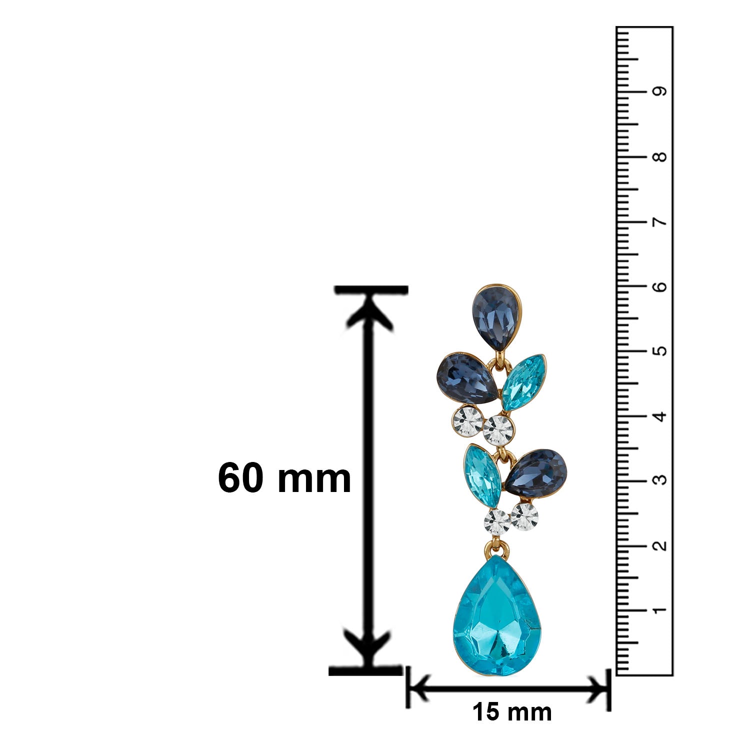 Teardrop shaped multicolour crystals Dangler Earrings