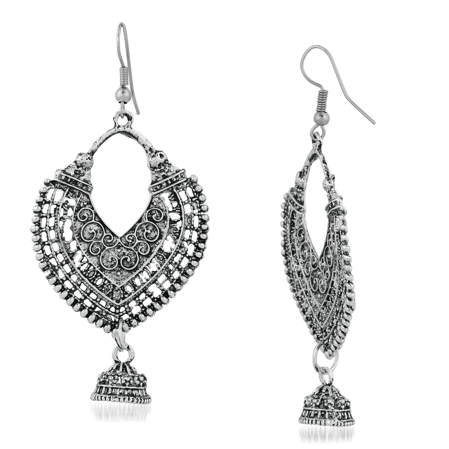 Oxidised Silver Traditional Antique Dangler Earrings