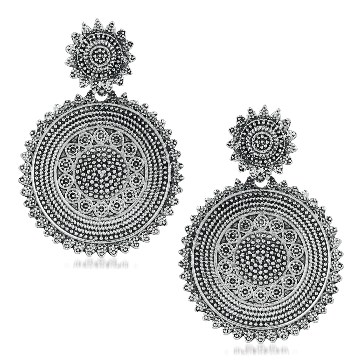 Oxidised Silver Ethnic Antique Dangler Earrings
