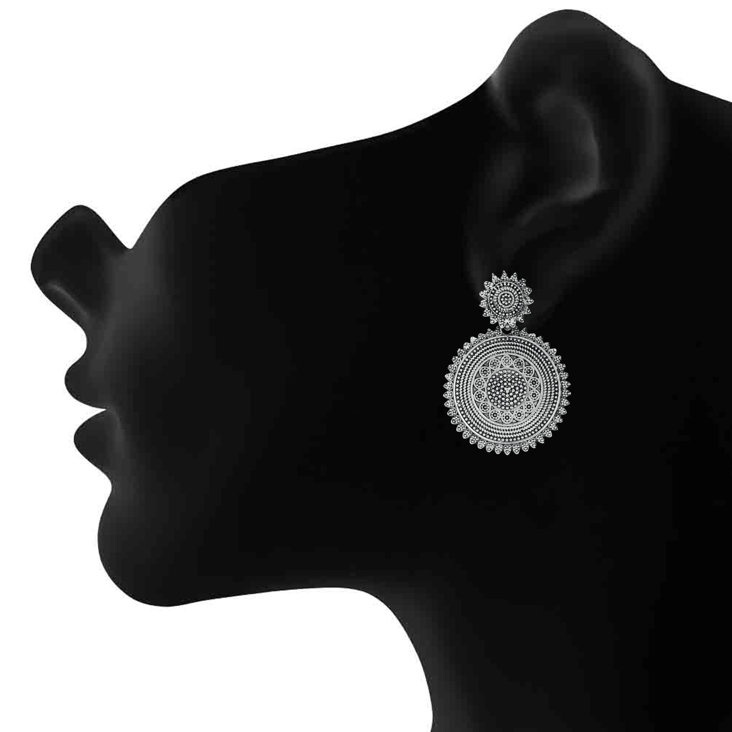 Oxidised Silver Ethnic Antique Dangler Earrings