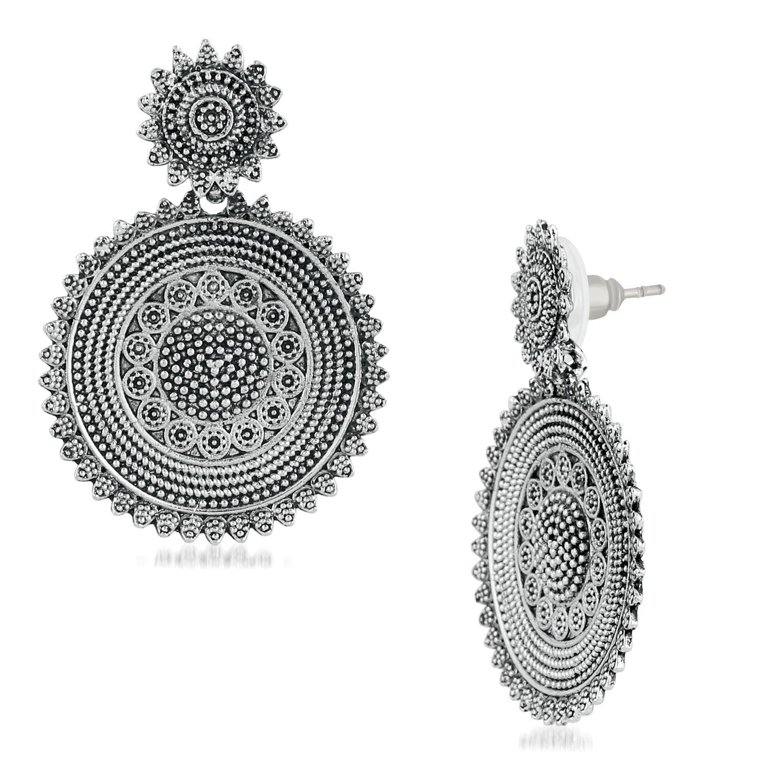 Oxidised Silver Ethnic Antique Dangler Earrings
