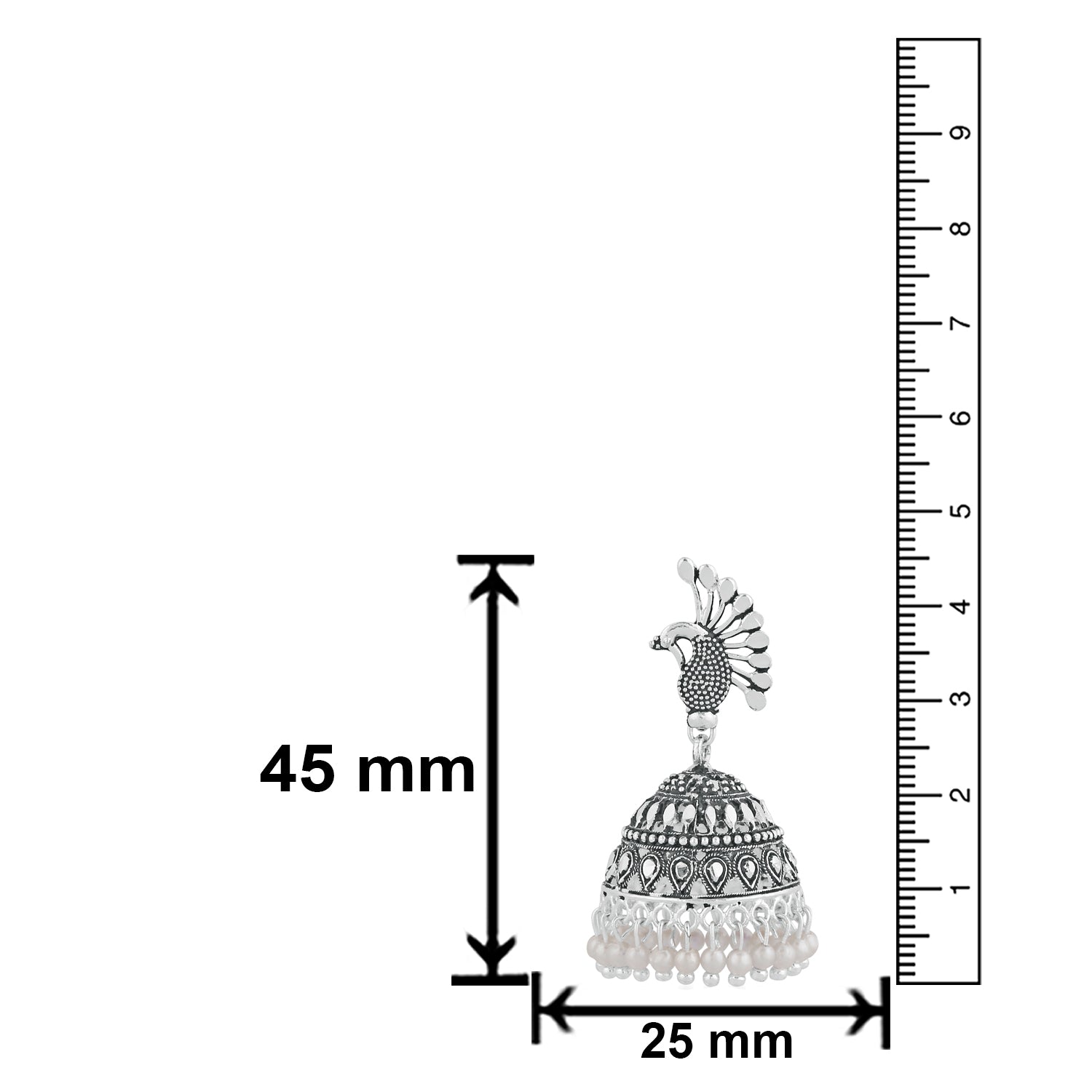 Oxidised Silver Feathery Peacock Antique Jhumka earrings