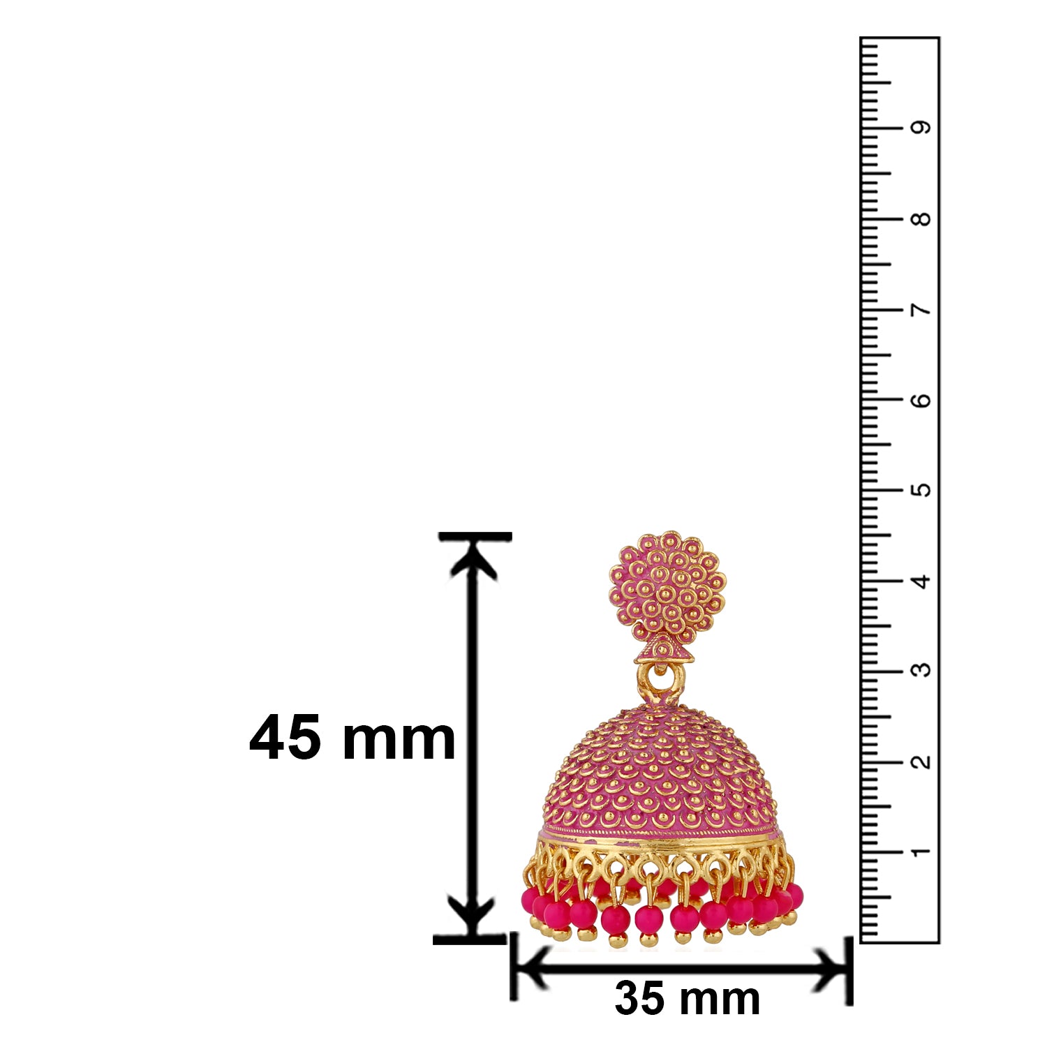 Classic Meenakari work red beads jhumka earrings