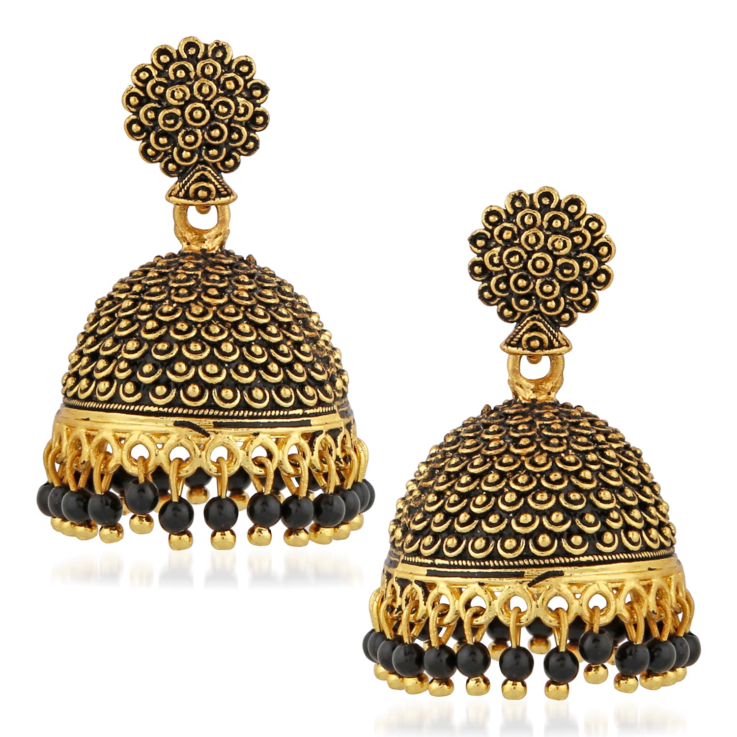 Classic Meenakari work red beads jhumka earrings