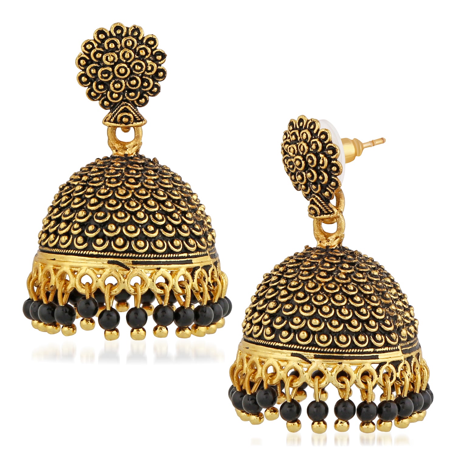 Classic Meenakari work red beads jhumka earrings