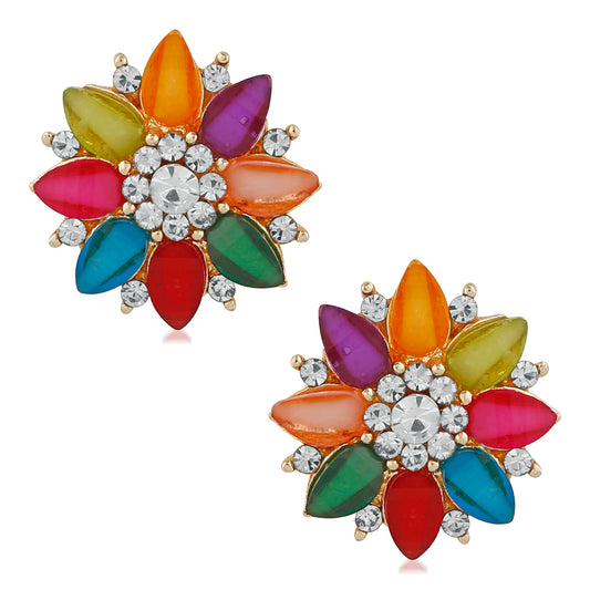 Alluring multicolour crystal floral stud earrings