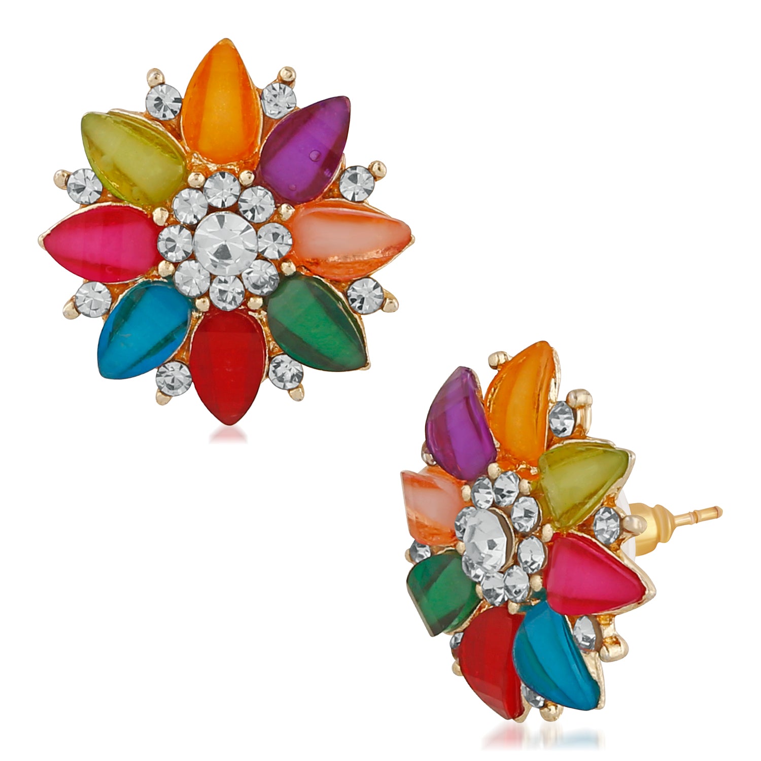 Alluring multicolour crystal floral stud earrings