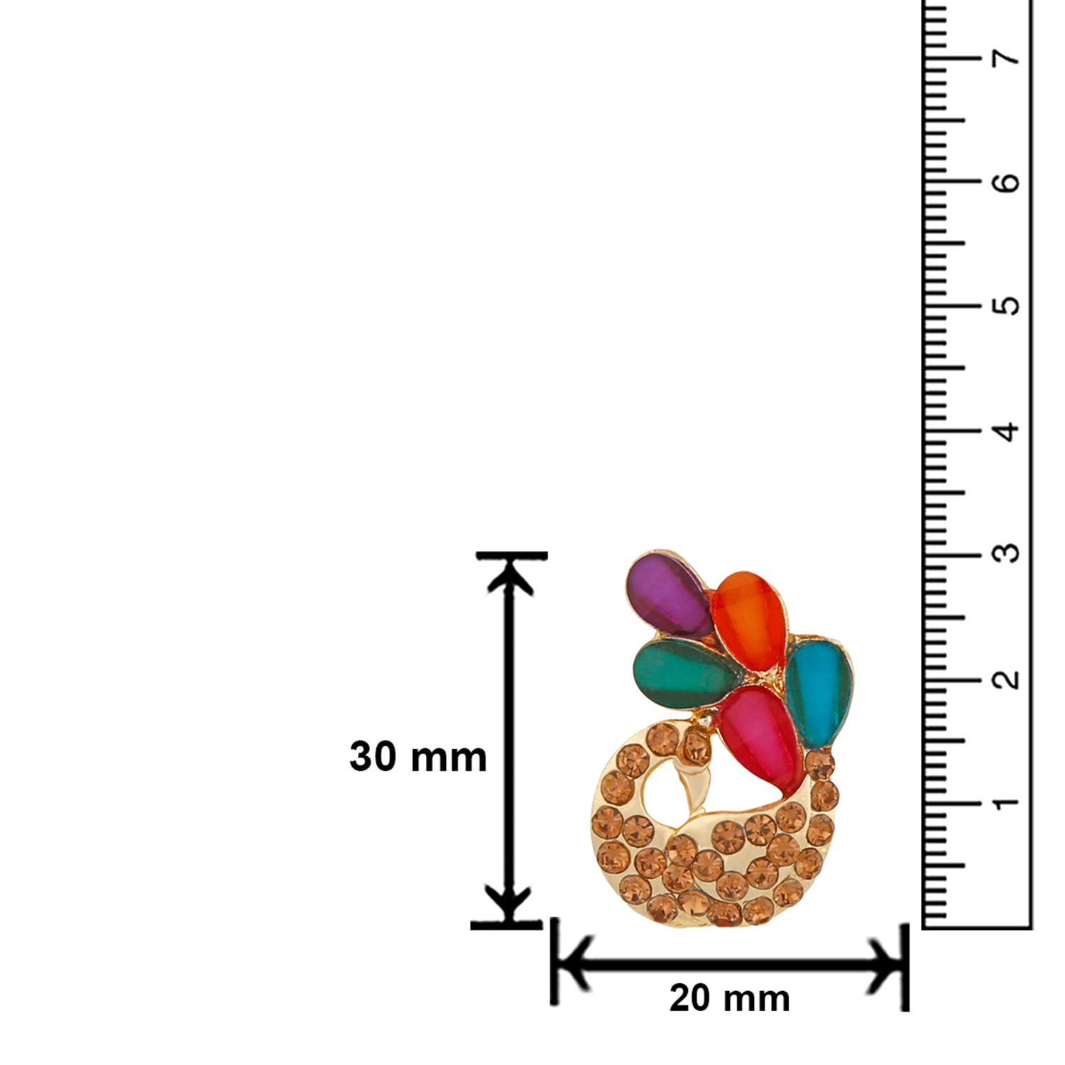 Multicolour Crystal Feathery Peacock Stud Earrings