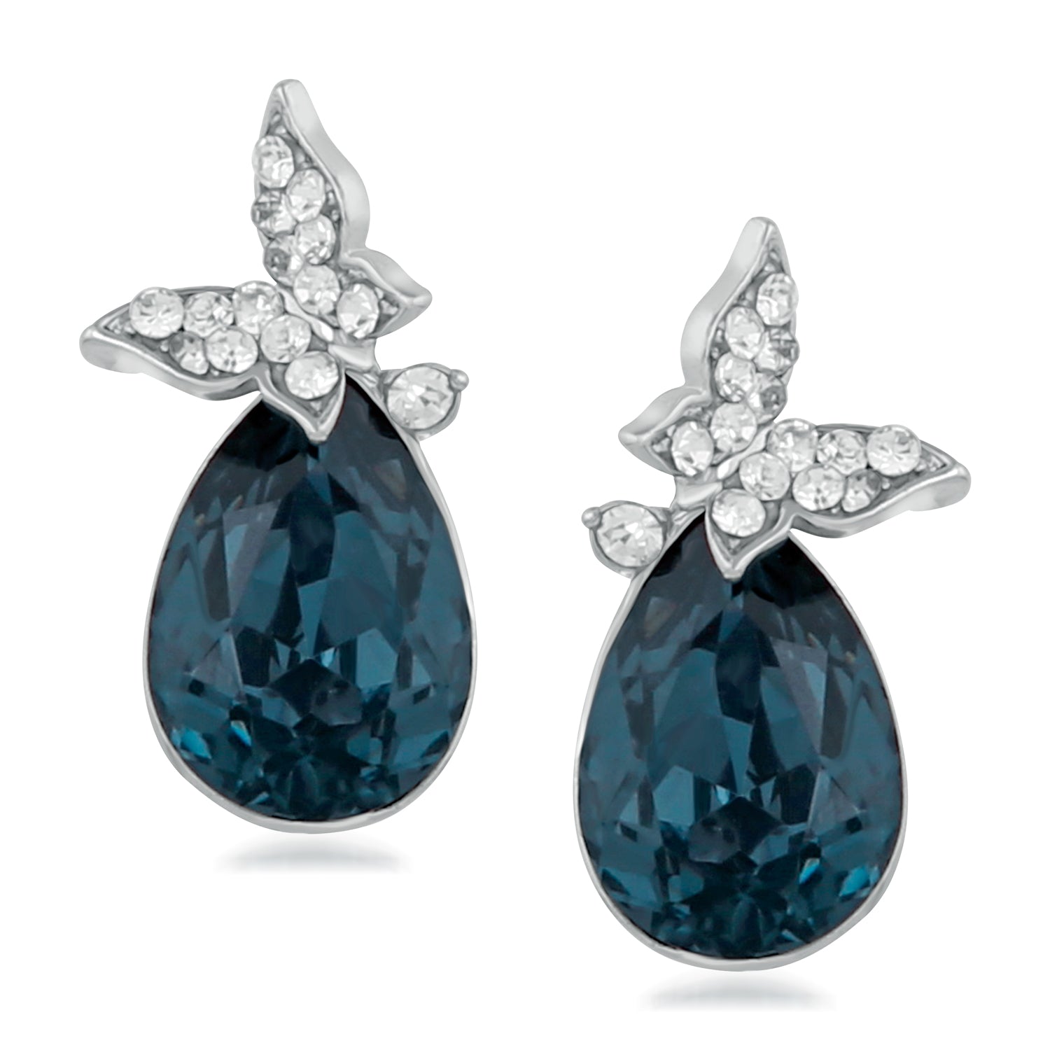 Exclusive Montana Blue and White Crystals Butterfly Stud Earrings
