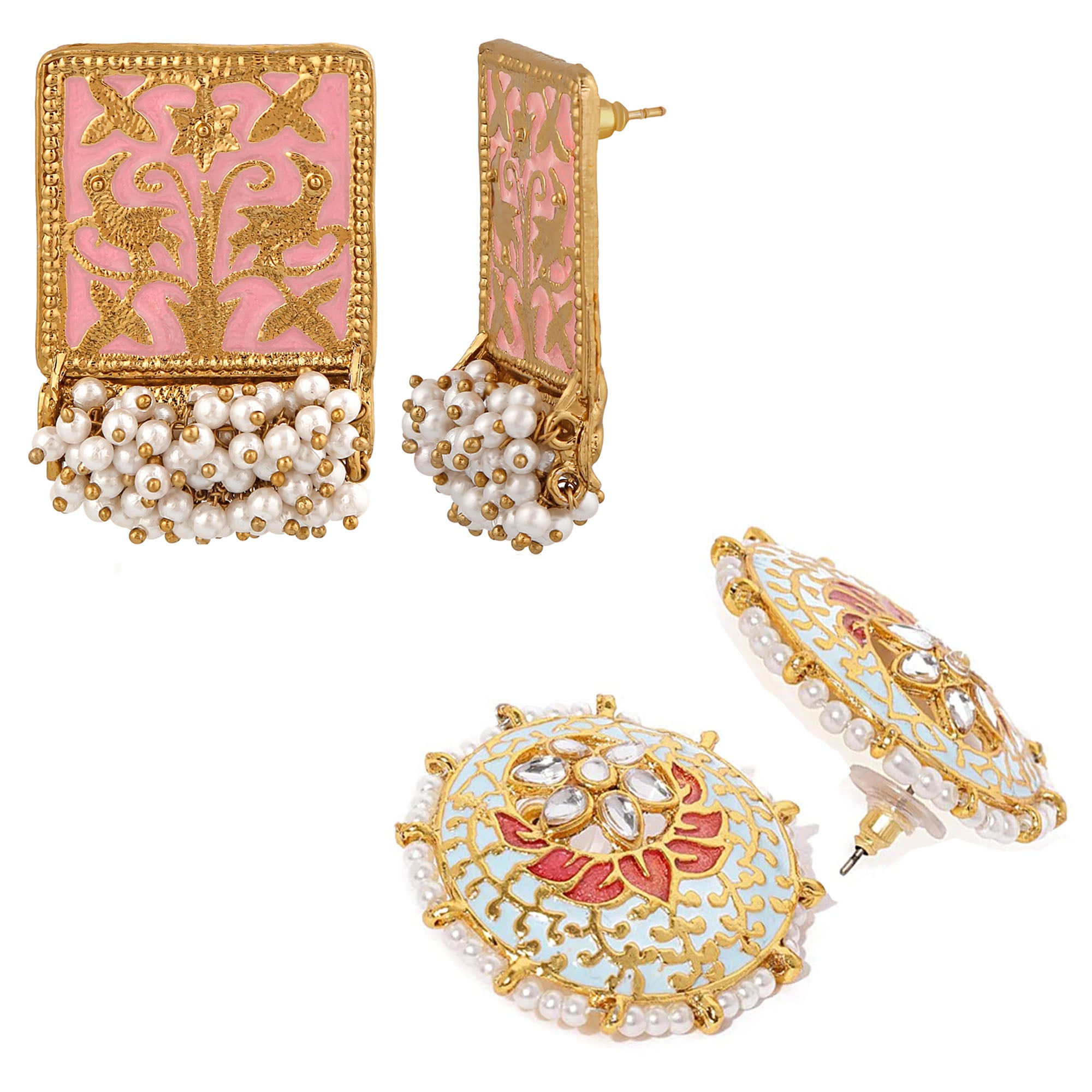 Combo of 2 Pairs of Traditional Dangler and Round Shaped Earrings