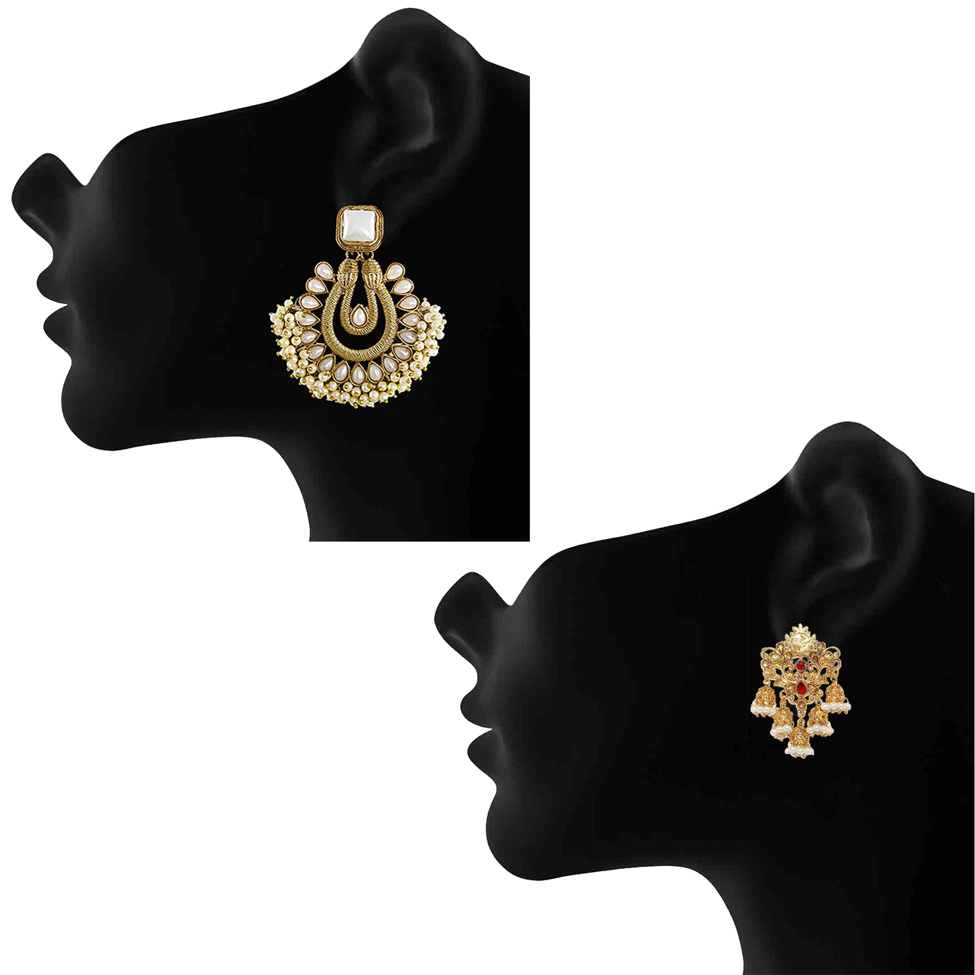 Combo of 2 Pairs of Traditional Dangler and Jhumki Earrings