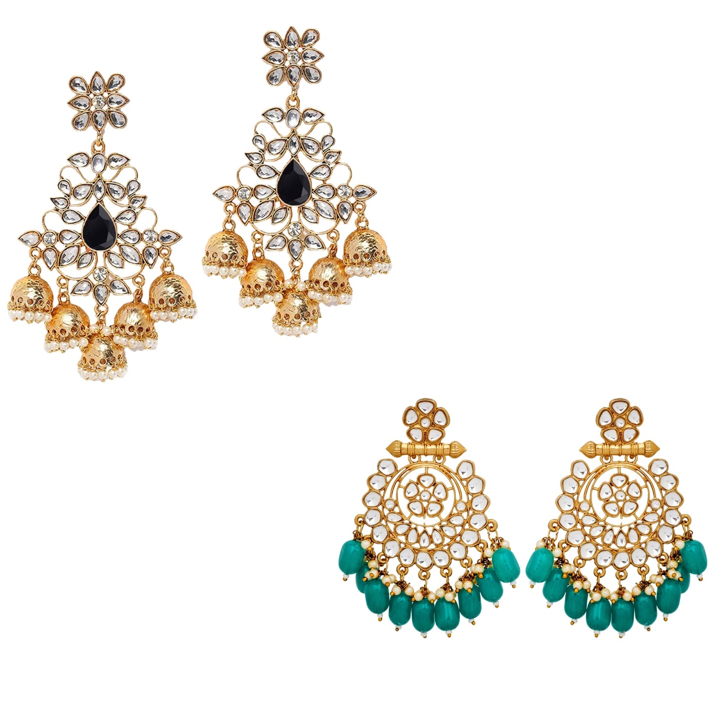 Combo of 2 Pairs of Traditional Round Shaped Dangler Earrings