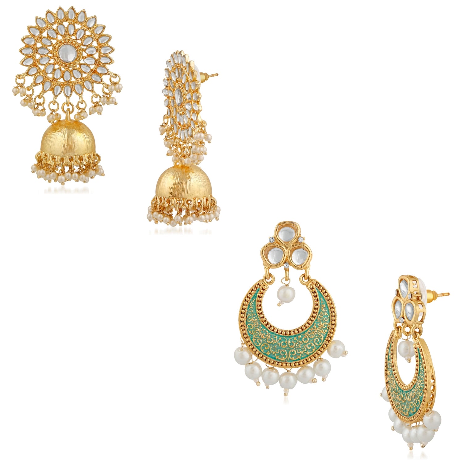Combo of 2 Pairs of Traditional Round Shaped Dangler Earrings