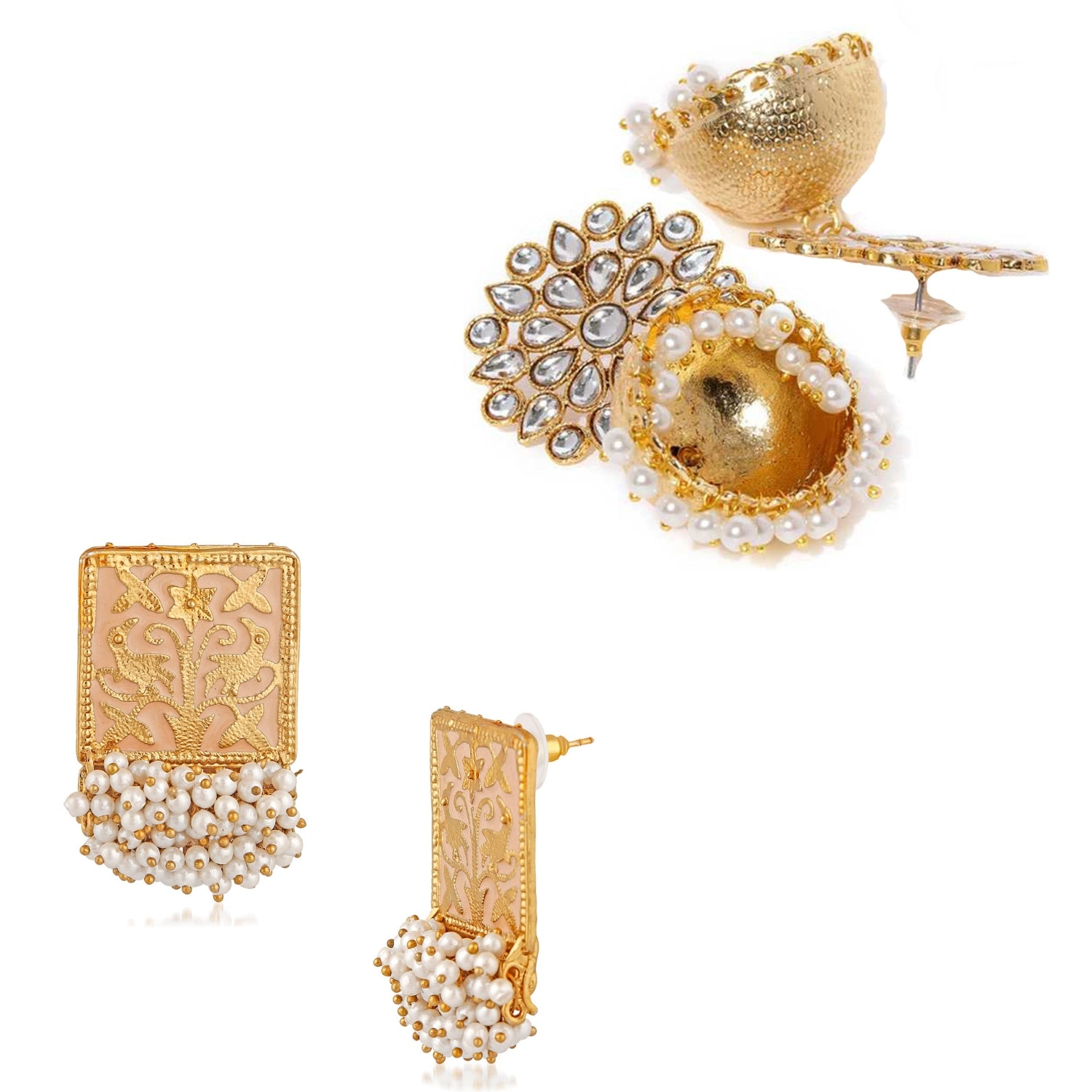 Combo of 2 Pairs of Traditional Round Shaped Dangler Earrings