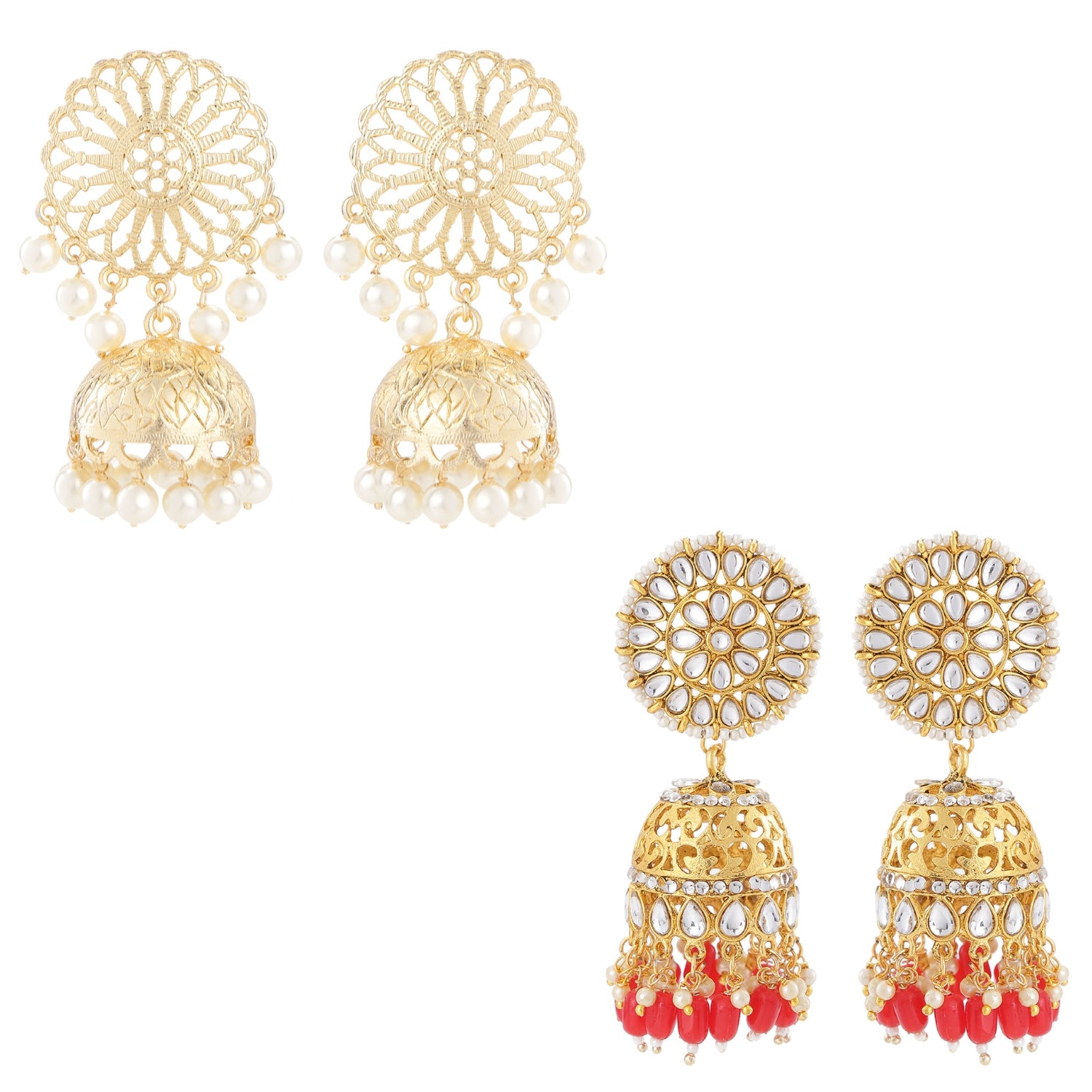 Combo of 2 Pairs of Traditional Round Shaped Dangler Earrings
