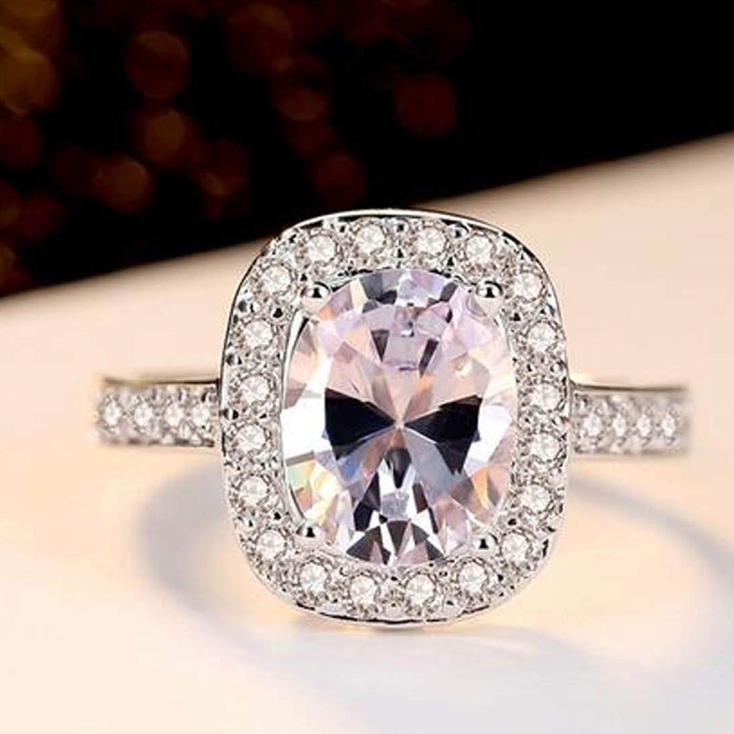 Stylish Big Cubic Zirconia Stone Adjustable Finger Ring