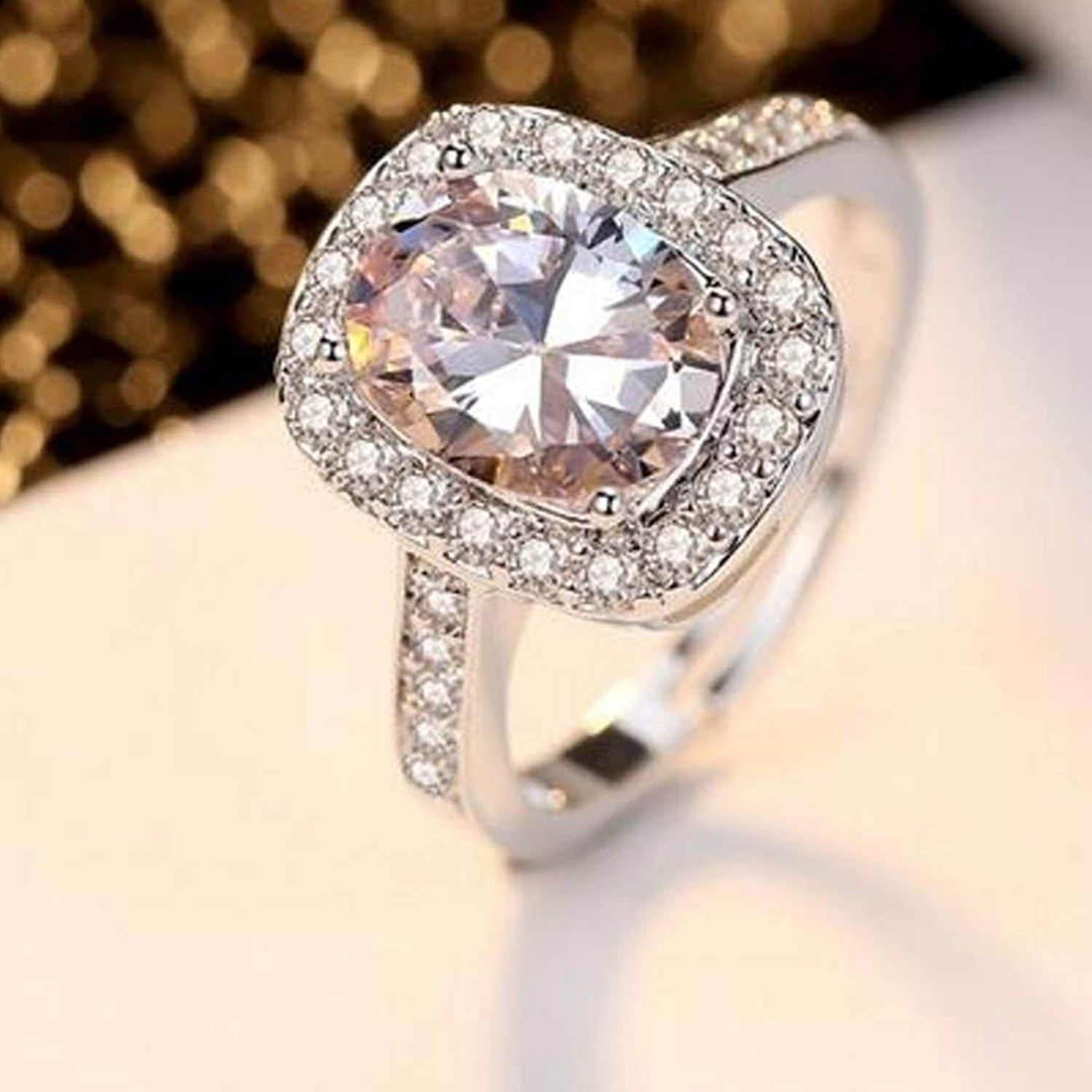 Stylish Big Cubic Zirconia Stone Adjustable Finger Ring