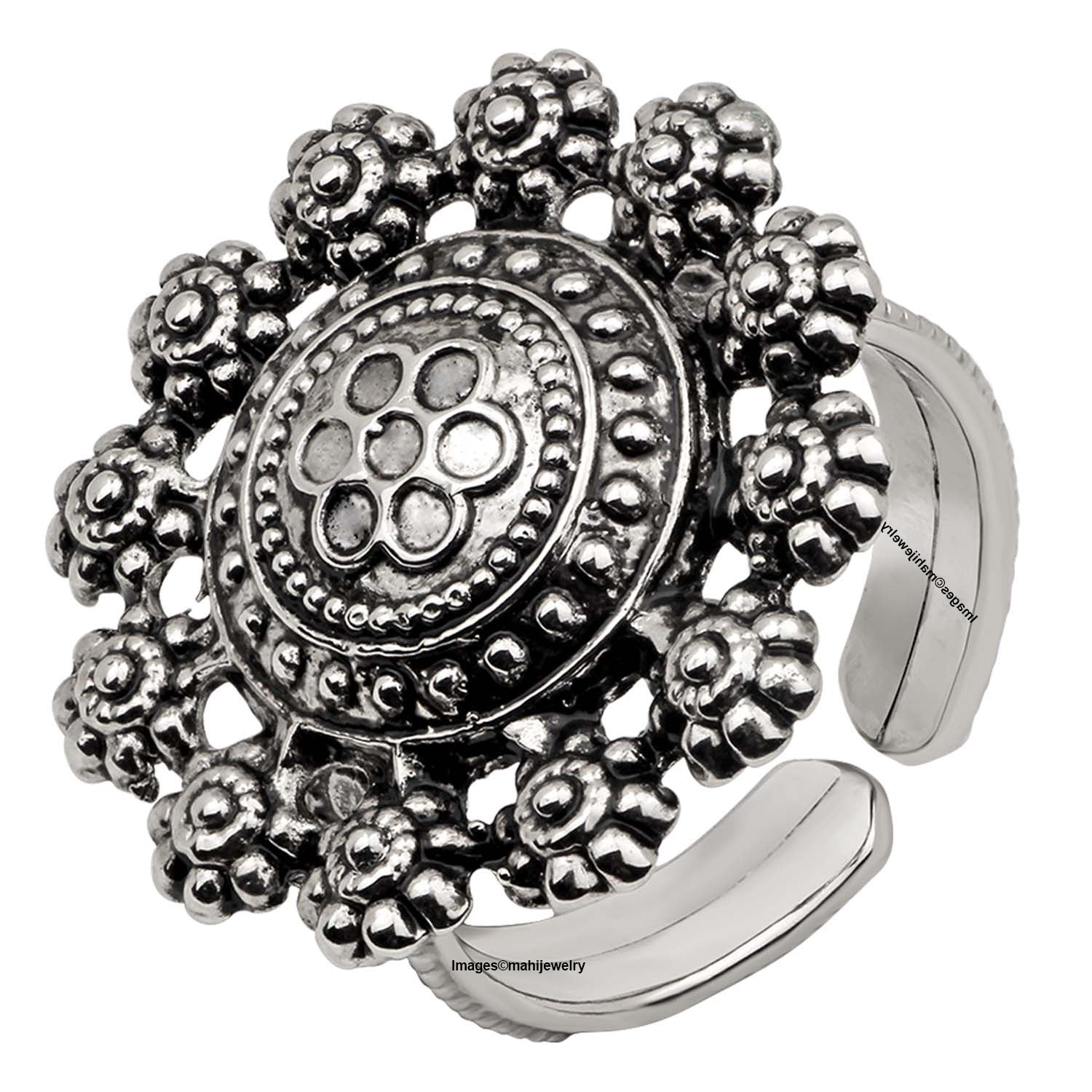 Antique Oxidised Adjustable Floral Finger Ring