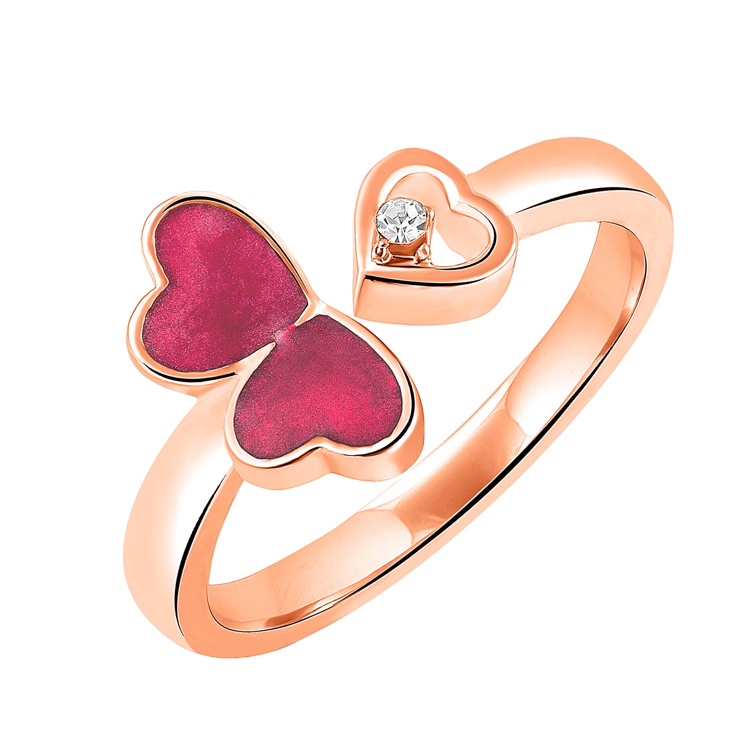 Tripple Heart Red Meena Work Adjustable Finger Ring