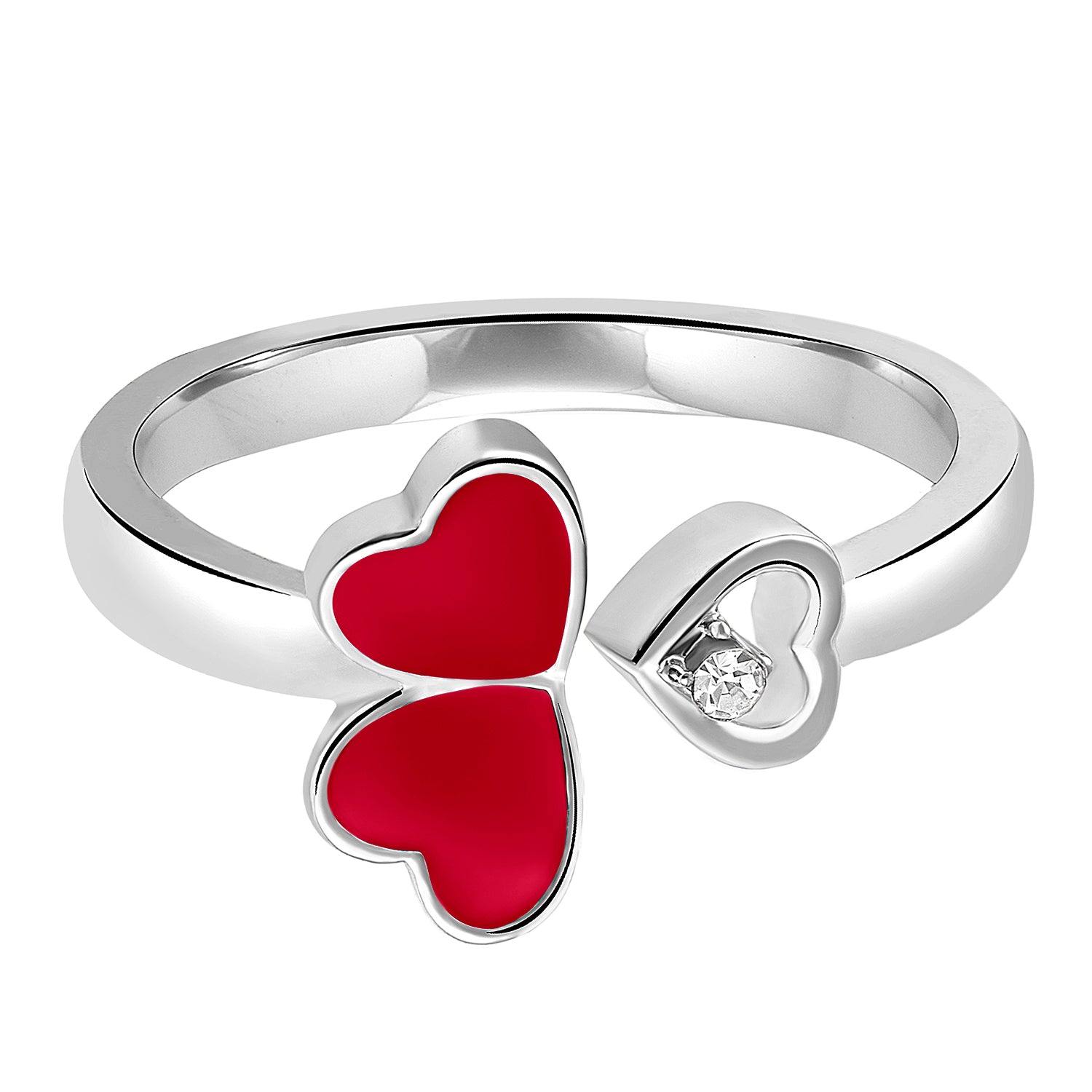 Tripple Heart Red Meena Work Adjustable Finger Ring