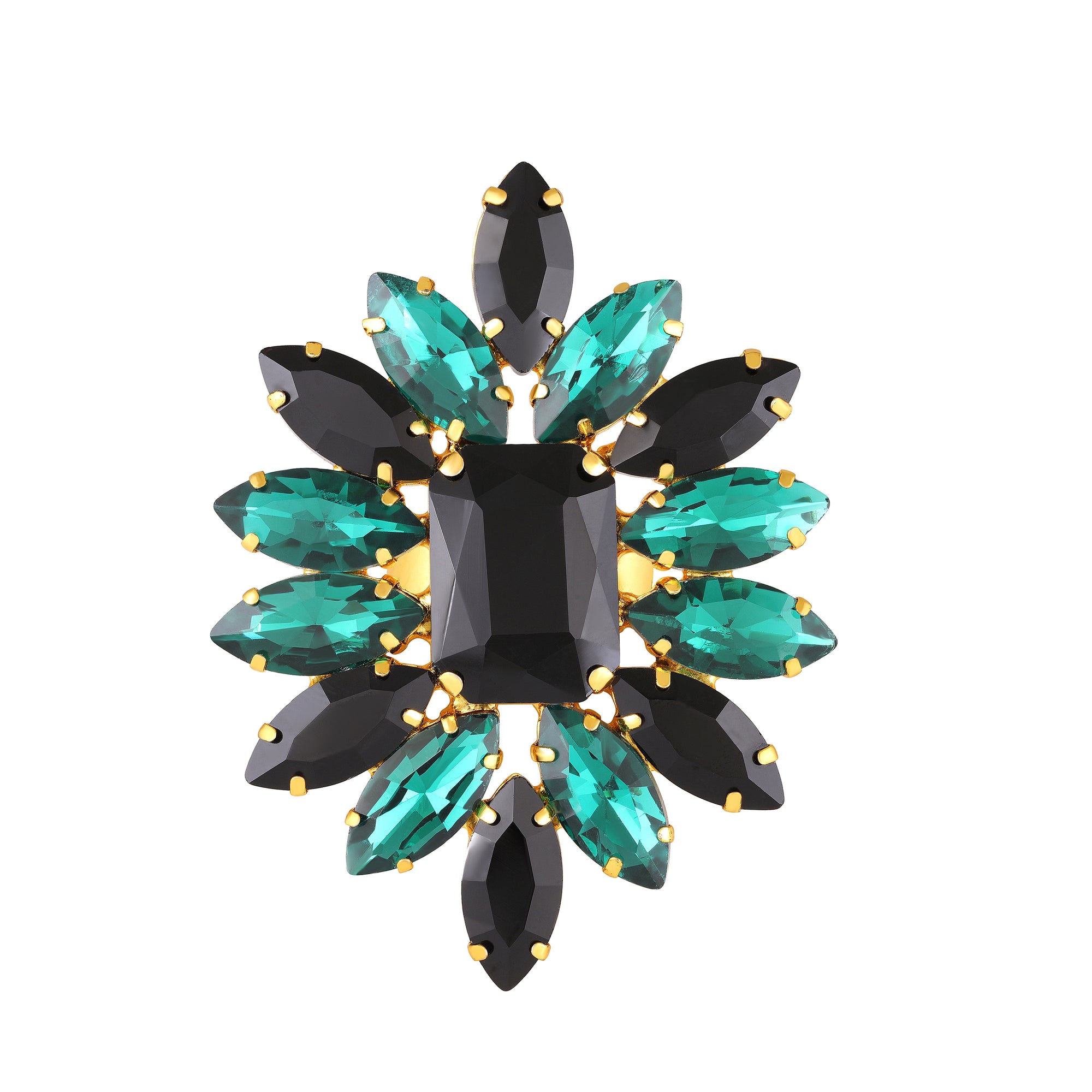 Elegant Black & Green Crystal Flower Statement Ring