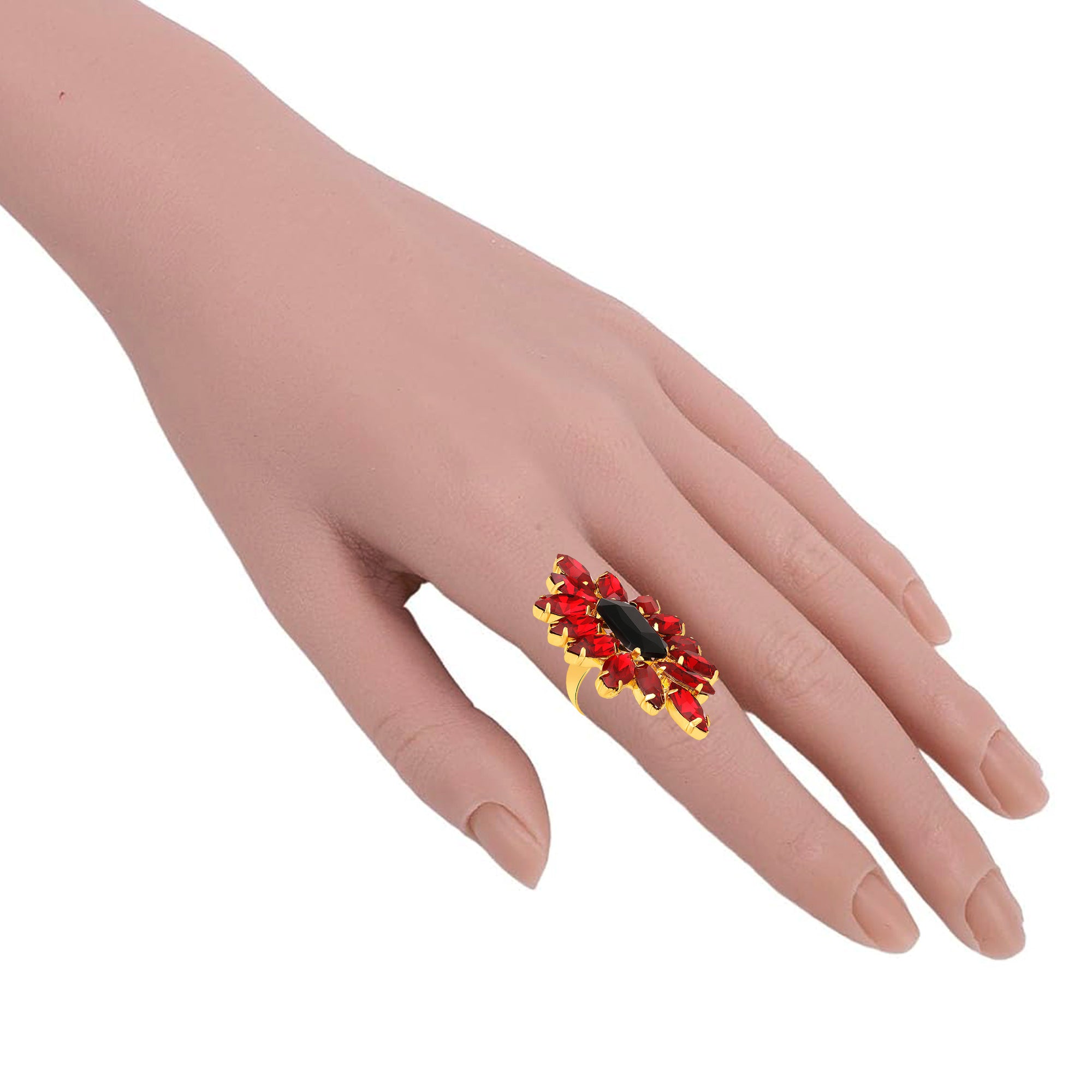 Elegant Black & Green Crystal Flower Statement Ring