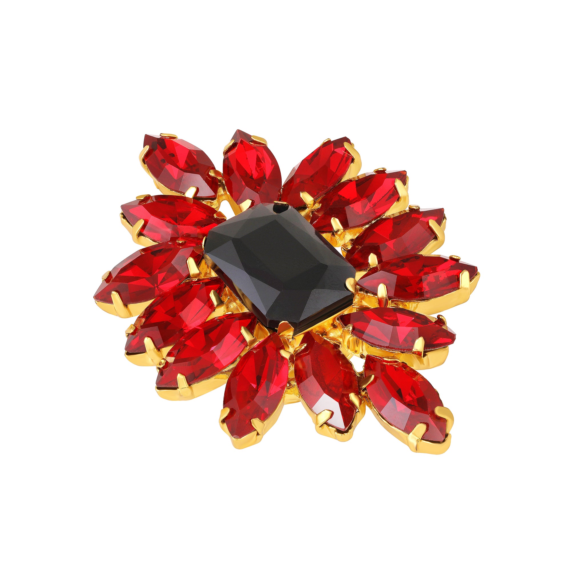 Elegant Black & Green Crystal Flower Statement Ring