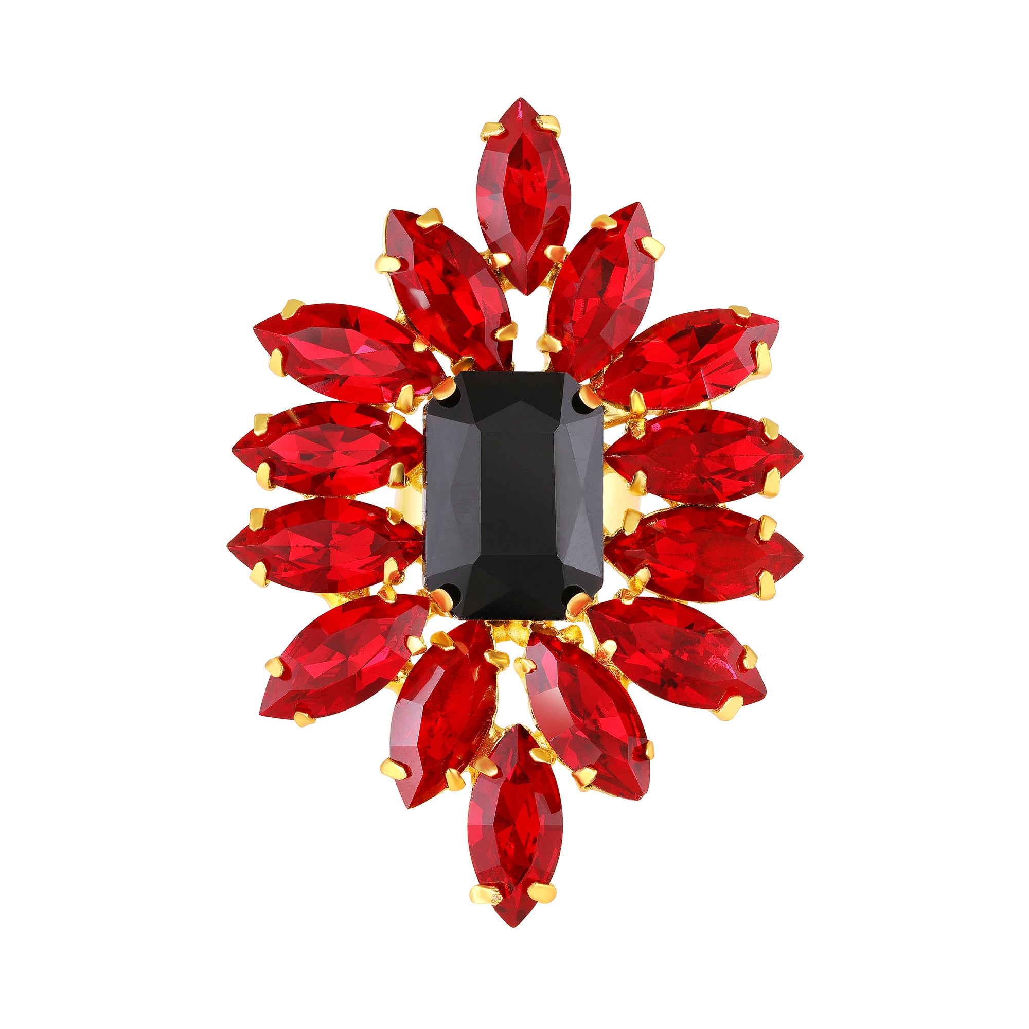 Elegant Black & Green Crystal Flower Statement Ring