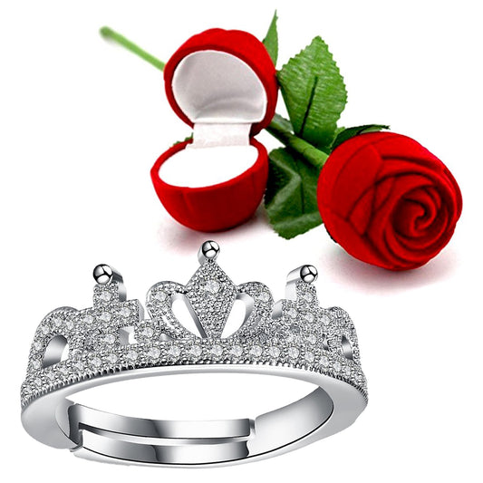 Valentine Gift Royal Crown Designer Cubic Zirconia Finger Ring with Rose Box