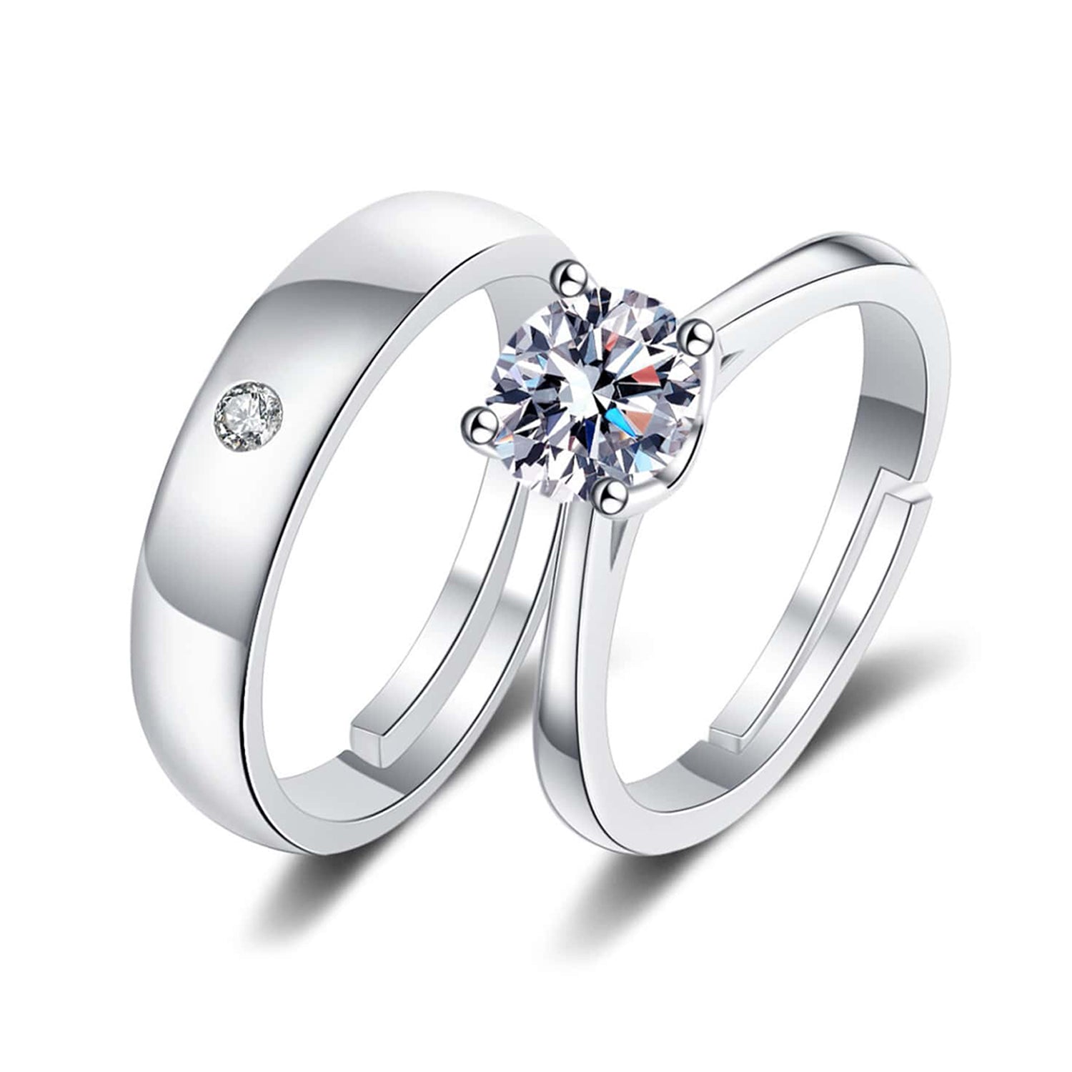 Solitaire Couple Ring Set with Cubic Zirconia and Crystal