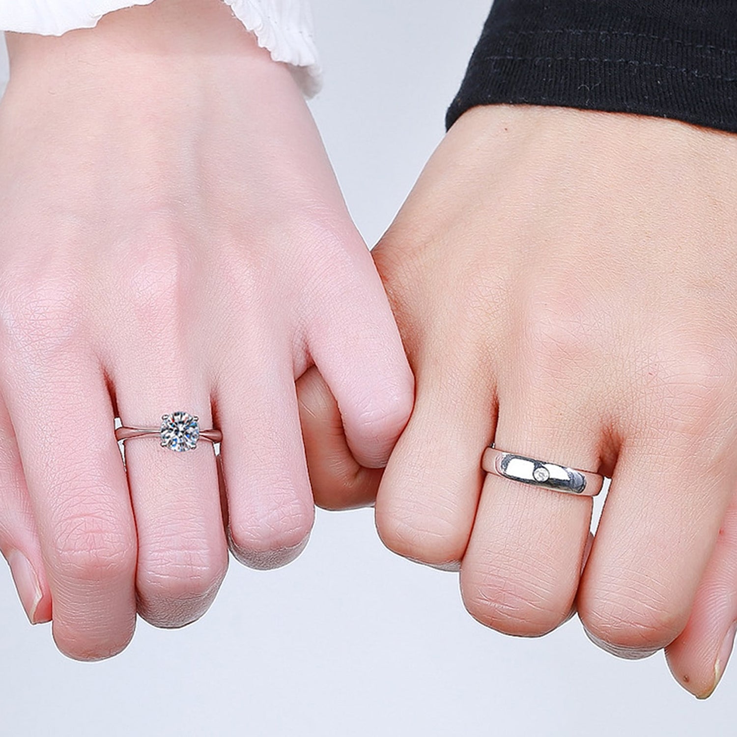 Solitaire Couple Ring Set with Cubic Zirconia and Crystal