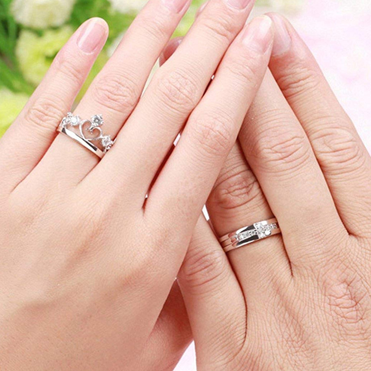 Couple Ring Set With Cubic Zirconia and Crystal