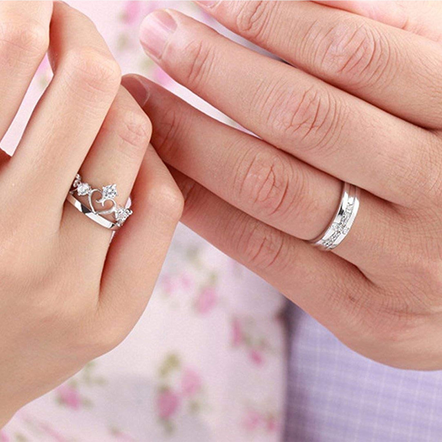 Couple Ring Set With Cubic Zirconia and Crystal