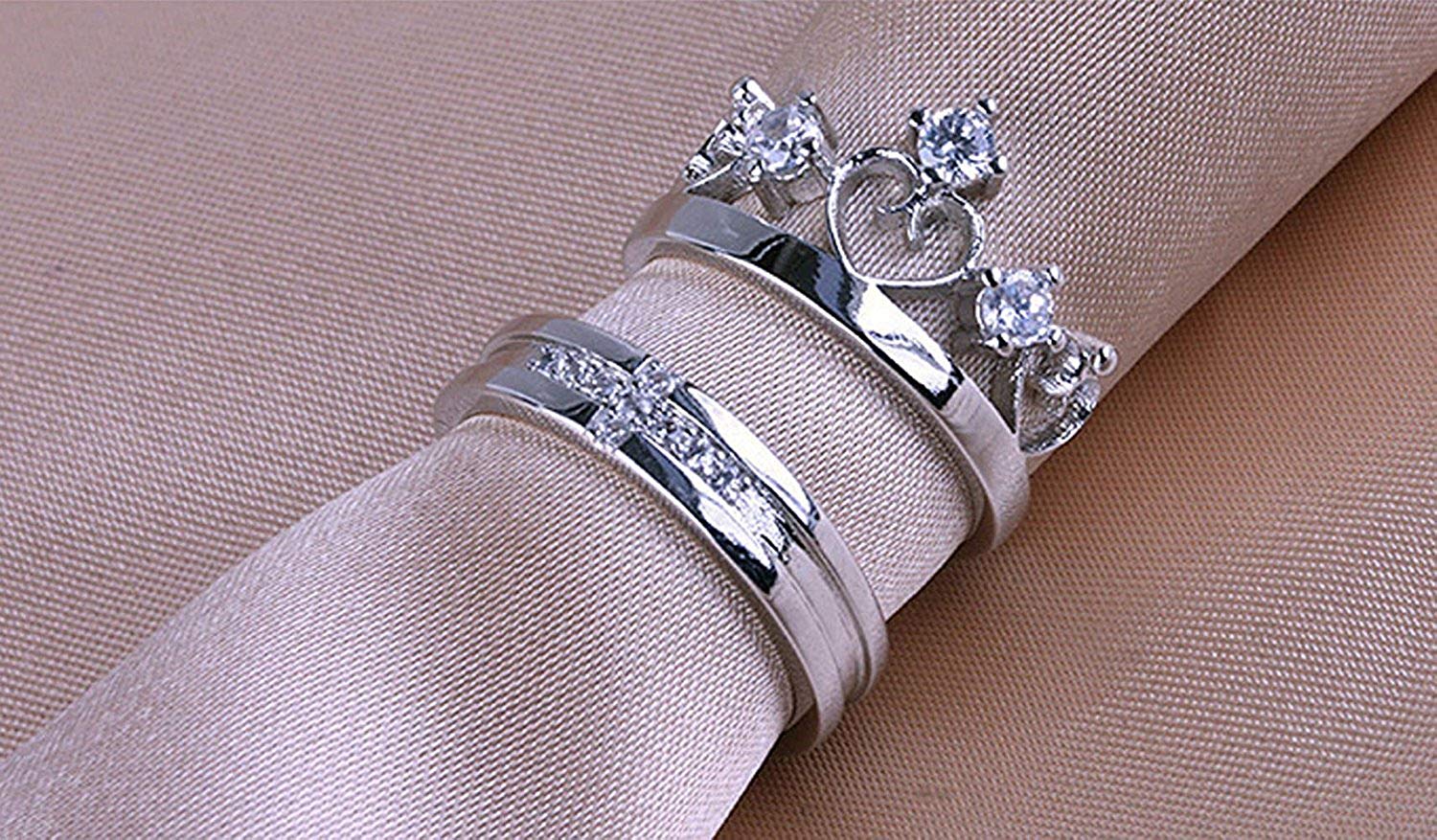 Couple Ring Set With Cubic Zirconia and Crystal