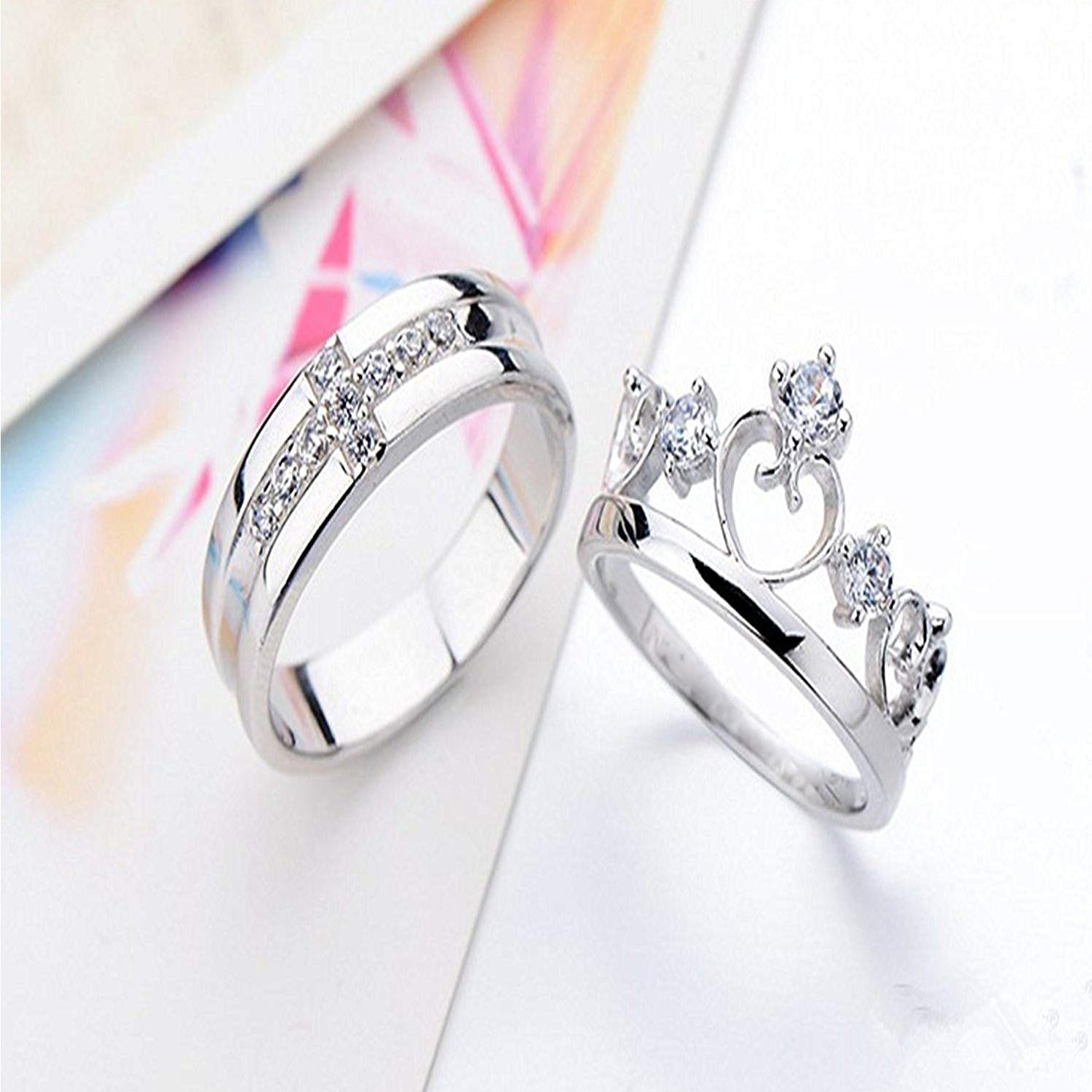 Couple Ring Set With Cubic Zirconia and Crystal