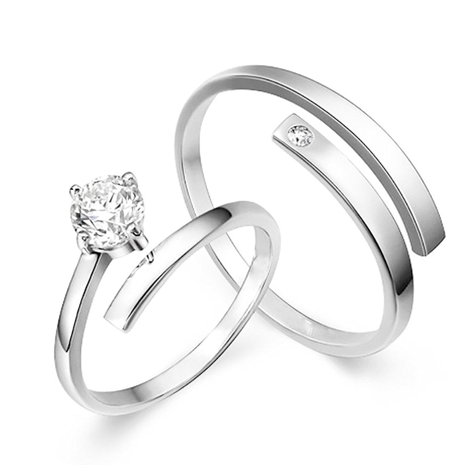 Solitare Couple Ring Set With Cubic Zirconia and Crystal