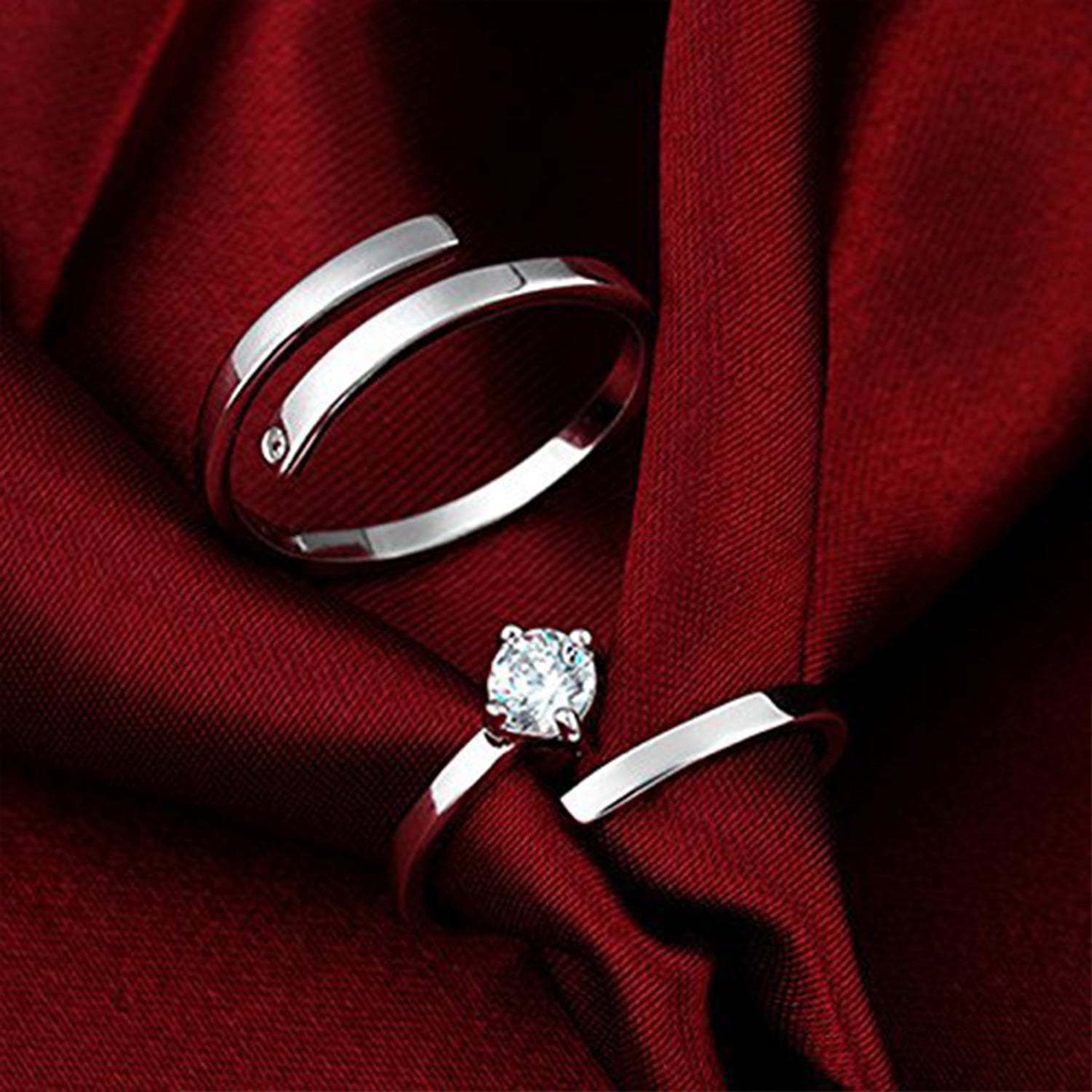 Solitare Couple Ring Set With Cubic Zirconia and Crystal