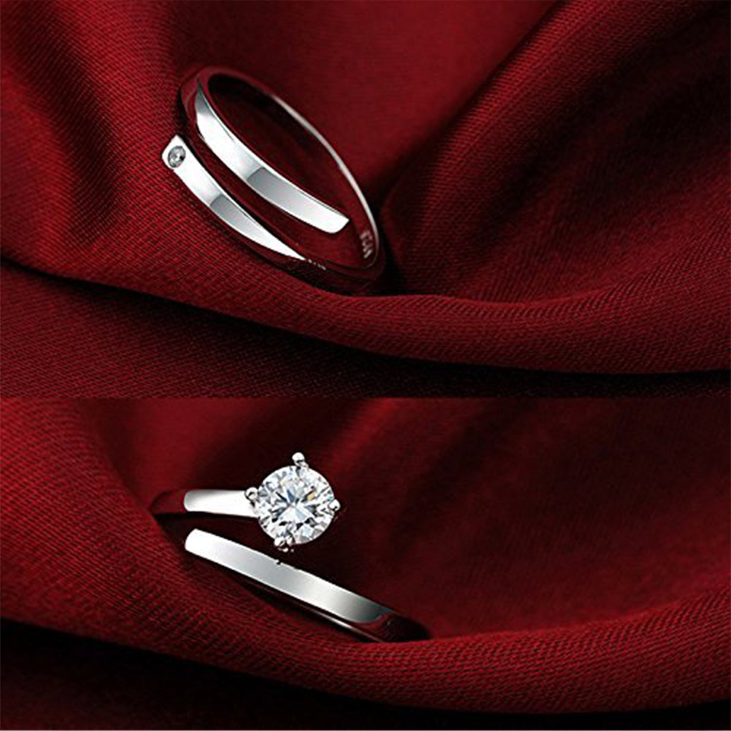 Solitare Couple Ring Set With Cubic Zirconia and Crystal