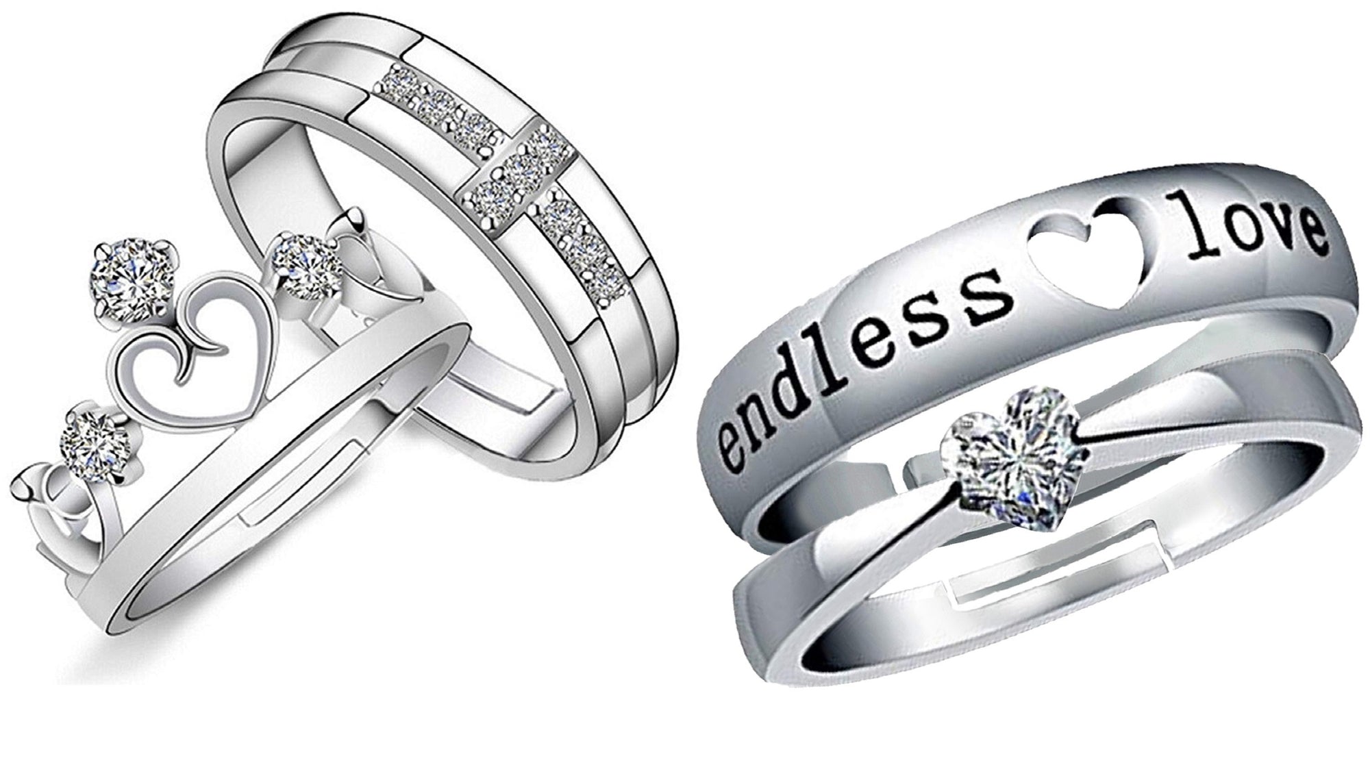 Combo of Cross Crown and endless Love Heart Couple Finger Rings