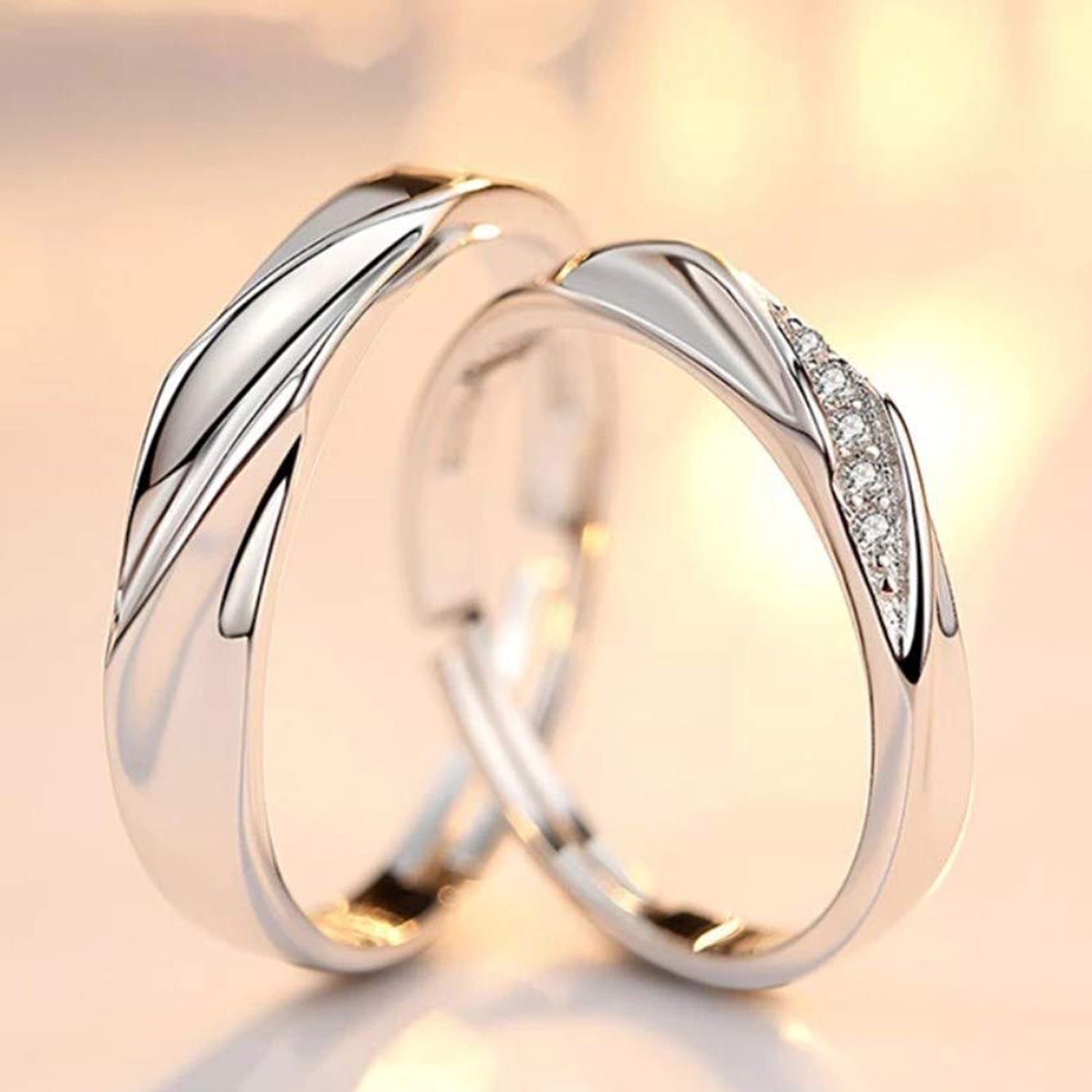 Valentine Gift Proposal Crystal Elegant Couple Adjustable Ring