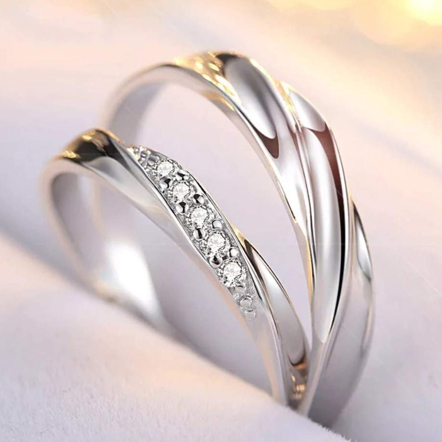 Valentine Gift Proposal Crystal Elegant Couple Adjustable Ring