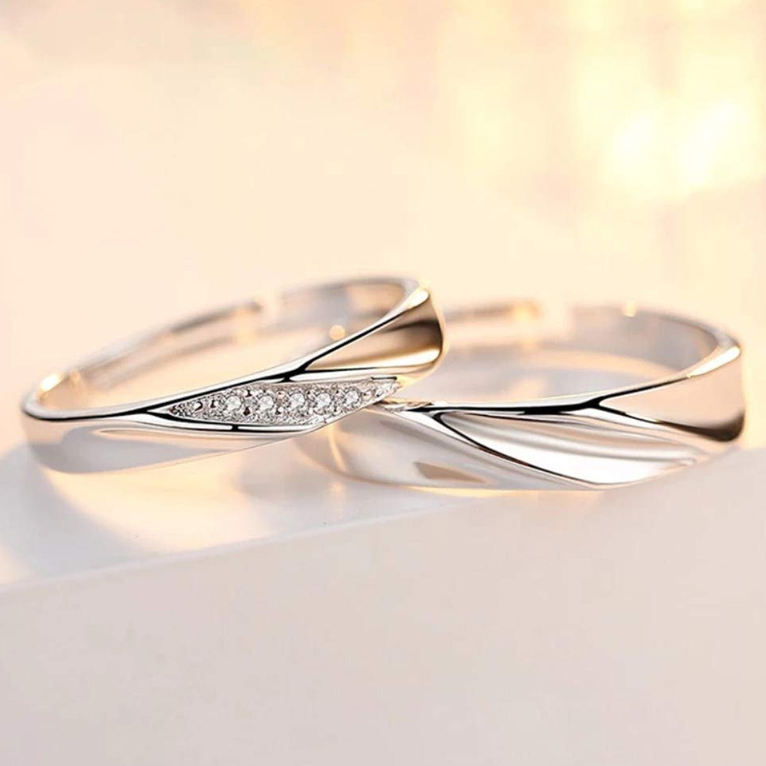 Valentine Gift Proposal Crystal Elegant Couple Adjustable Ring