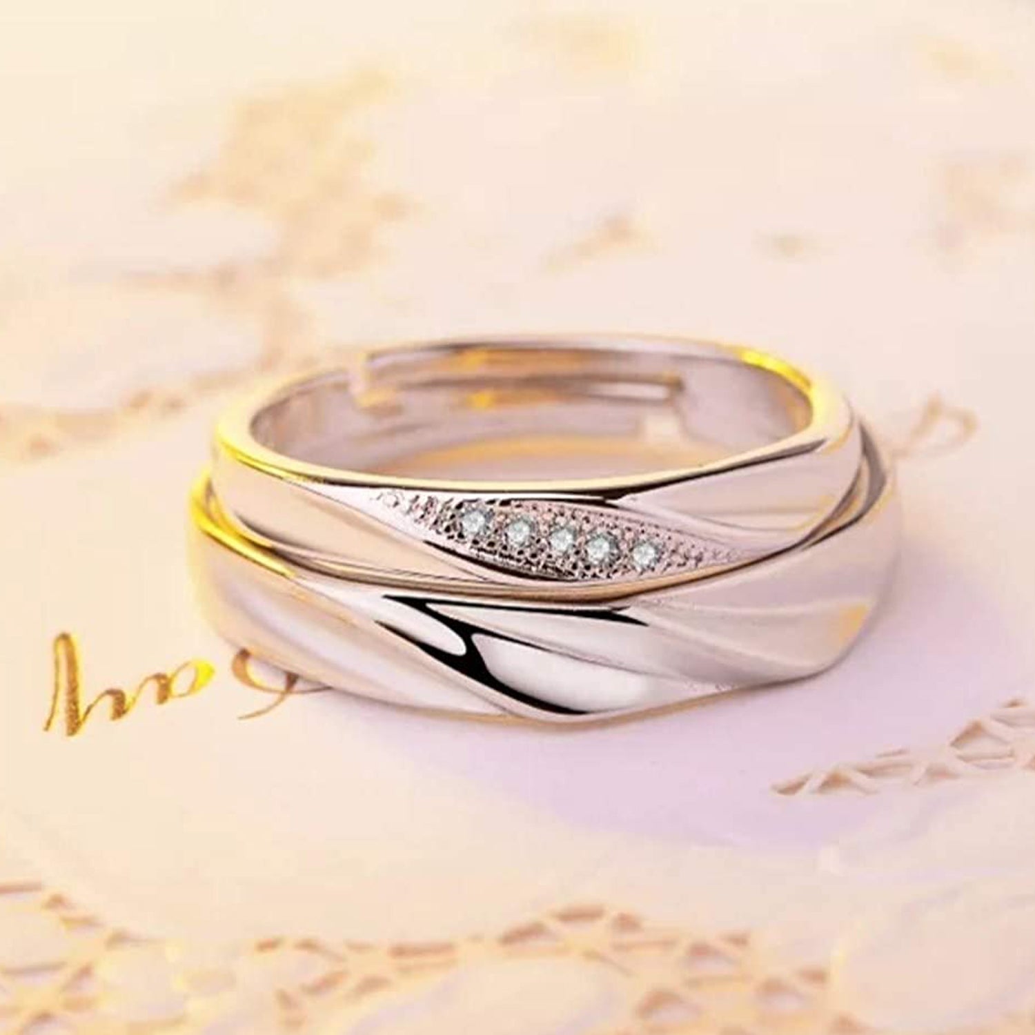 Valentine Gift Proposal Crystal Elegant Couple Adjustable Ring