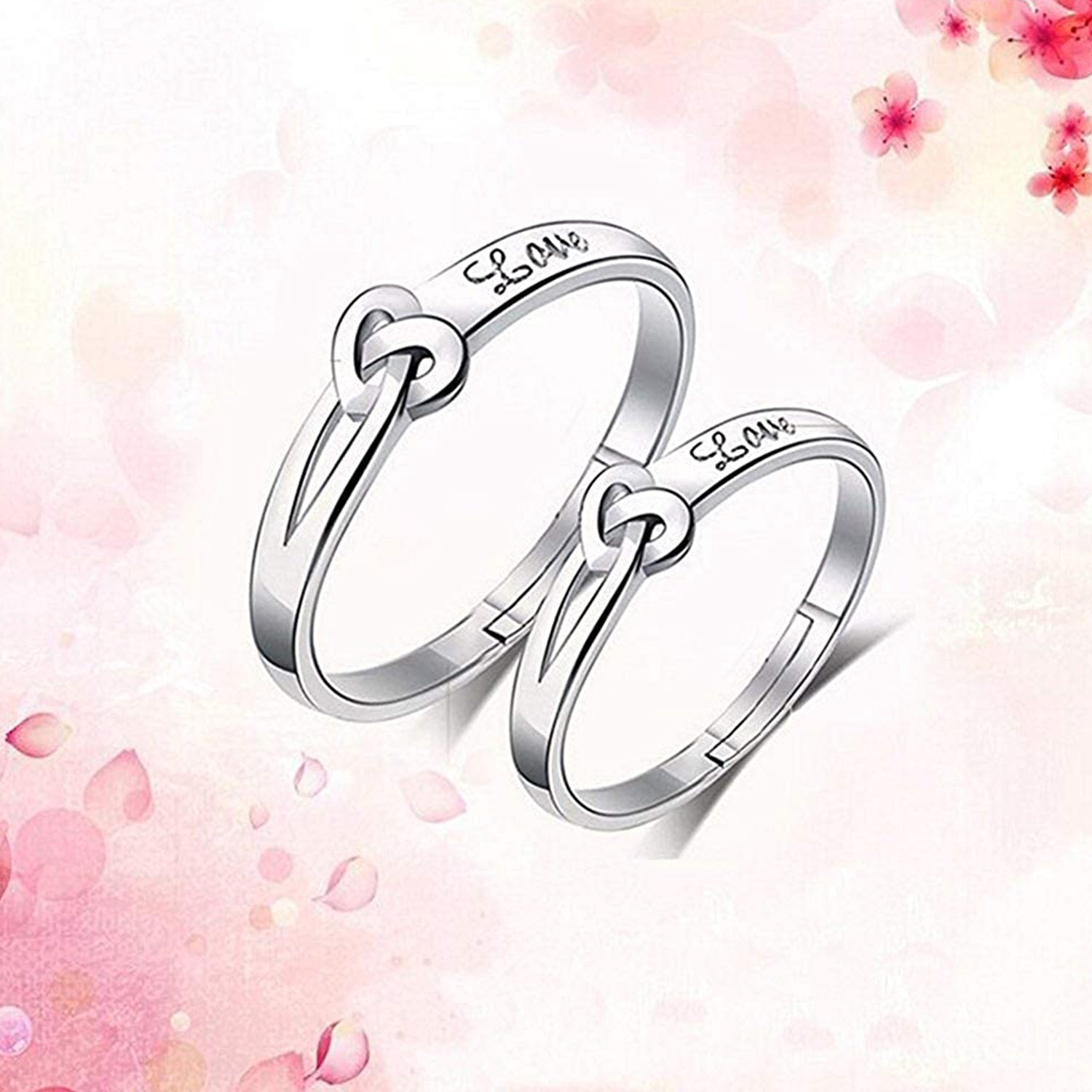 Heart Love Silver Color Adjustable Couple Finger Ring