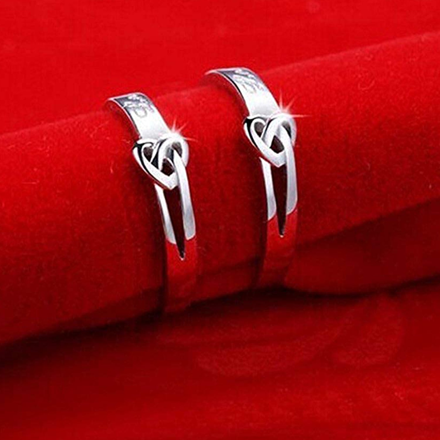 Heart Love Silver Color Adjustable Couple Finger Ring