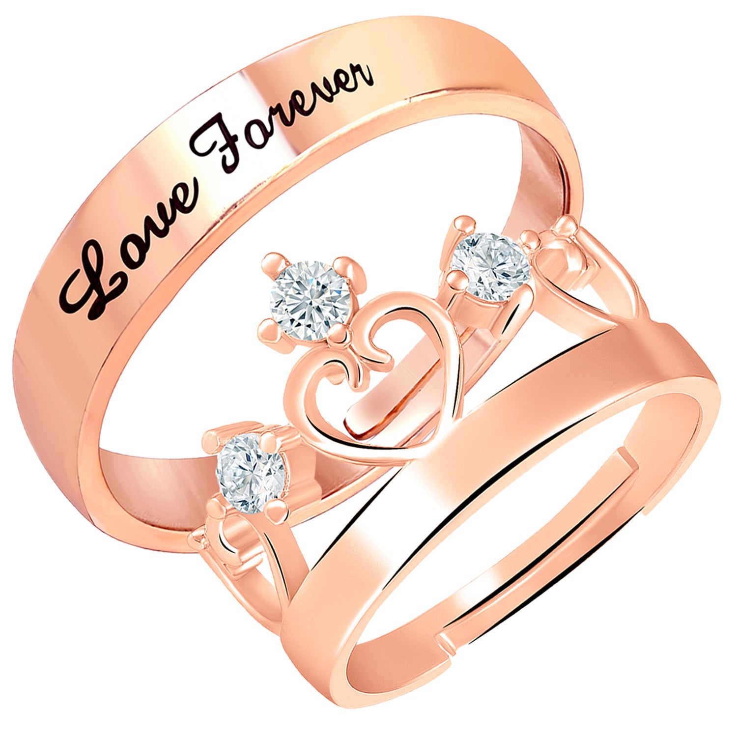 Valentine Gifts Love Forever and Crown Adjustable Couple Ring