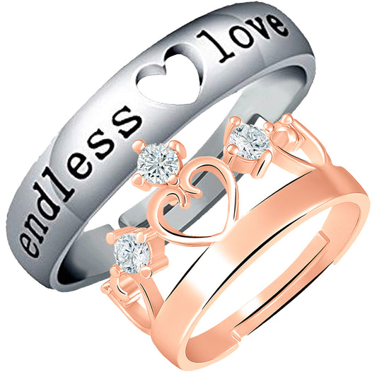 Valentine Gifts Endless Love and Crown Adjustable Couple Ring